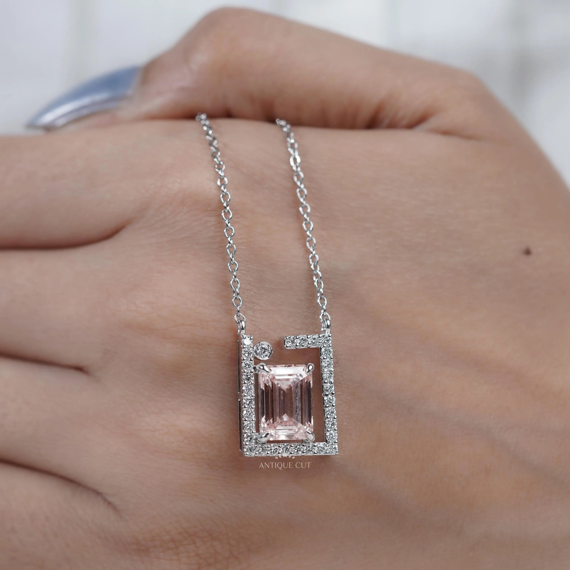 Lab grown emerald diamond pendant necklace