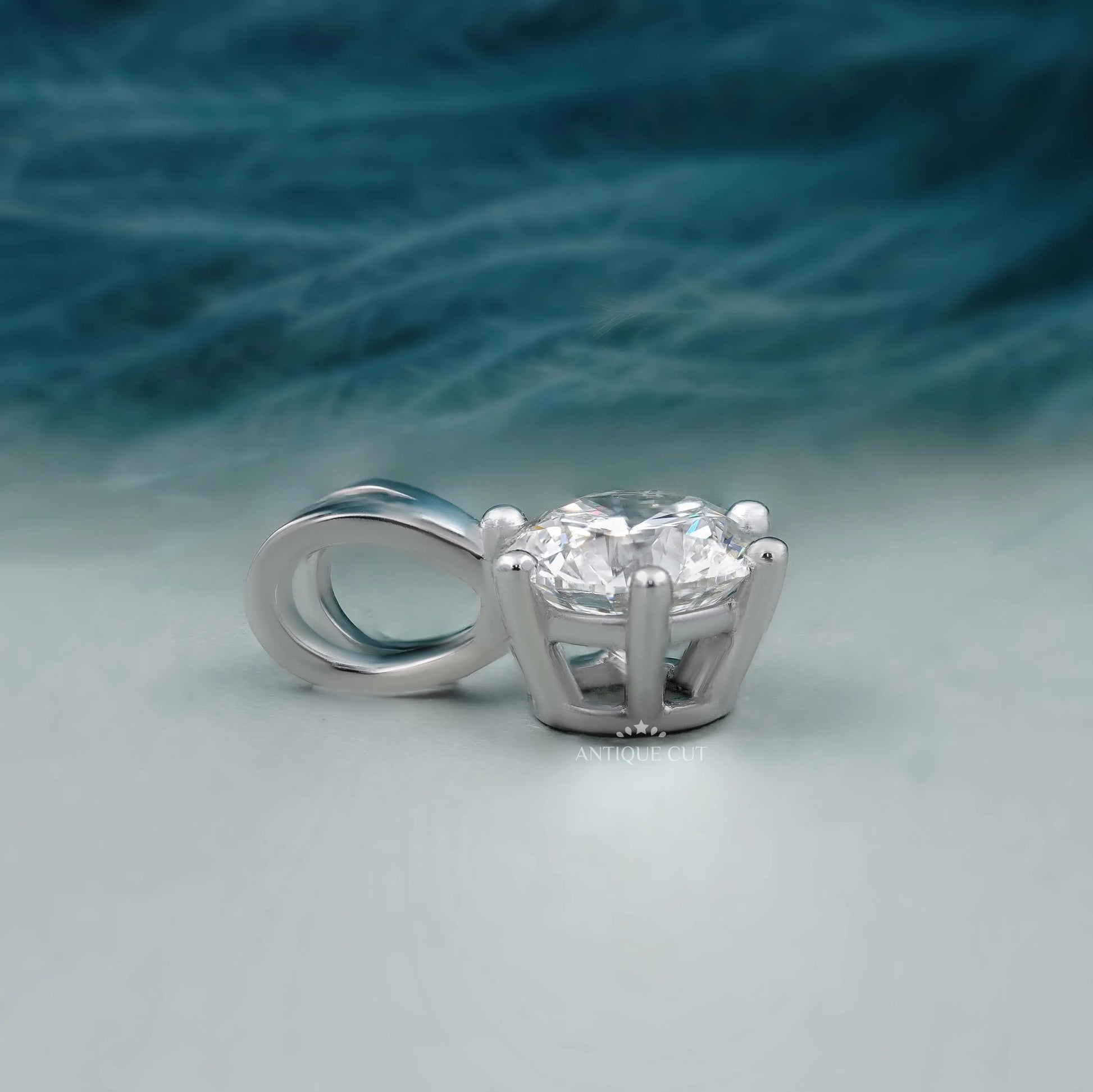 Antiquecut classic round diamond solitaire necklace