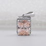 Pink diamond radiant cut halo pendant in white gold