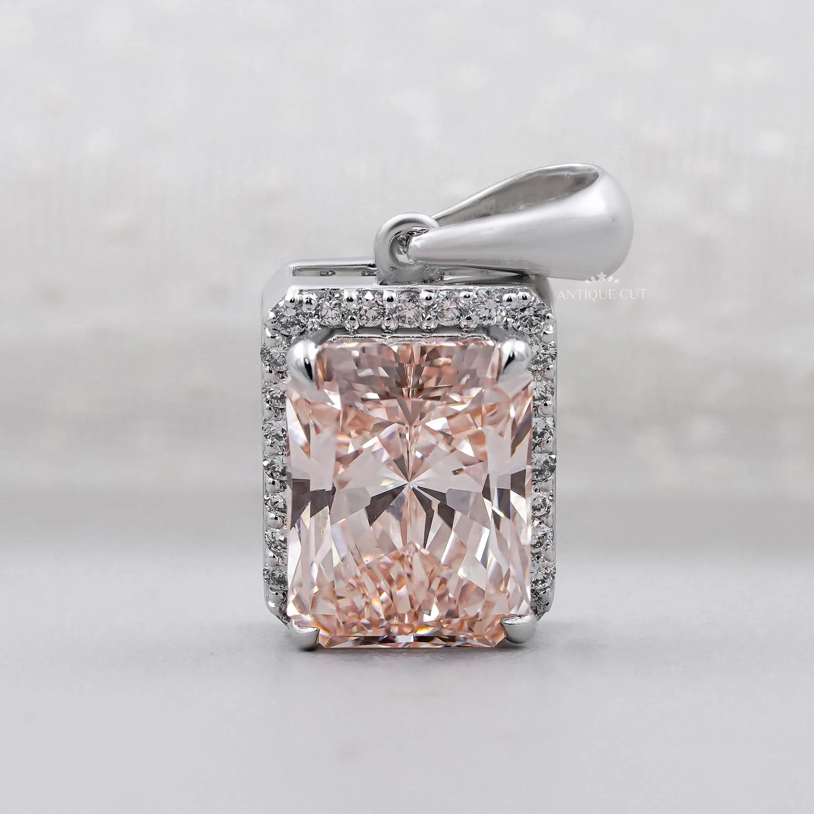 Pink Diamond Radiant Cut Halo Pendant IGI Certified