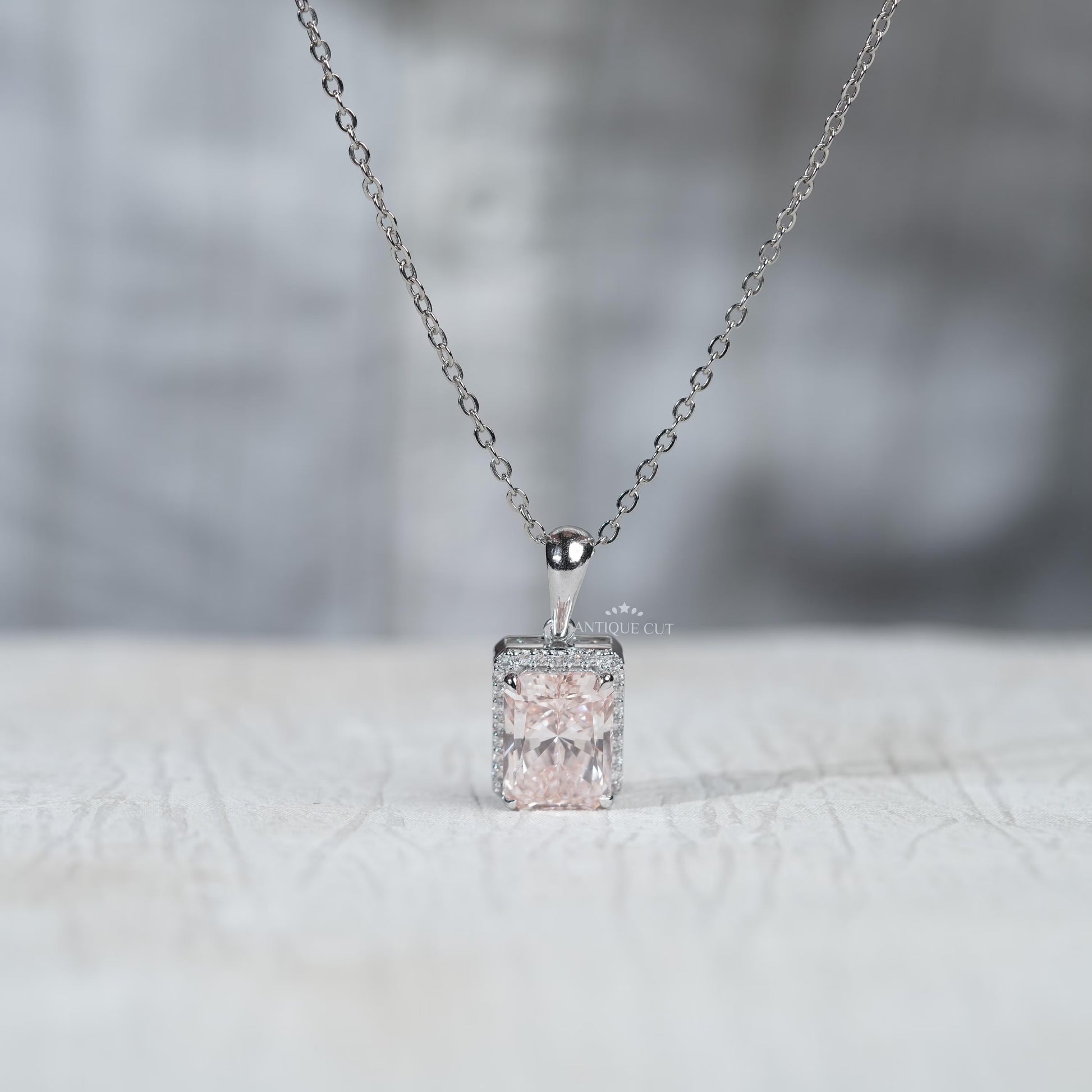 Elegant radiant cut pink diamond necklace