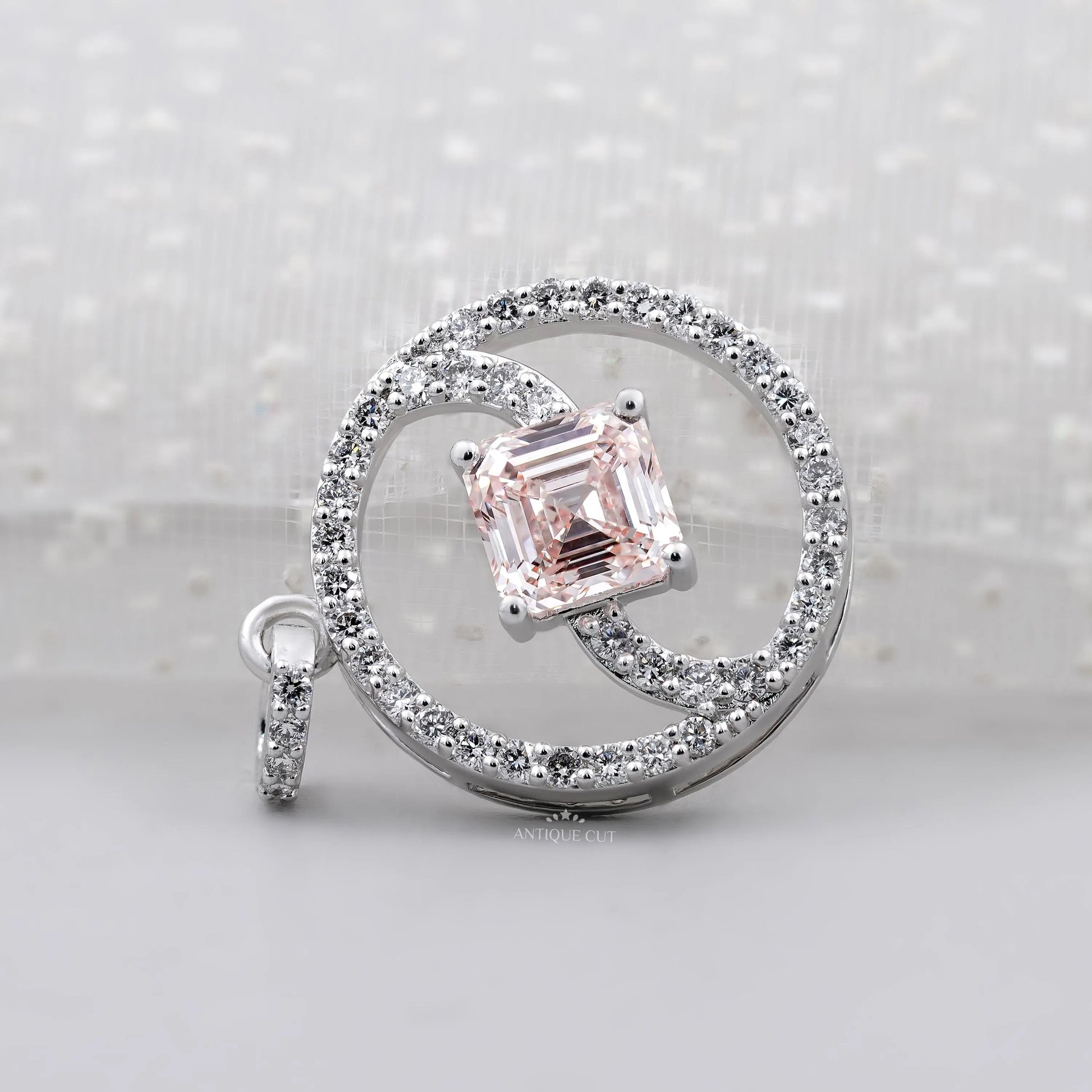 Lab grown diamond Asscher circle pendant