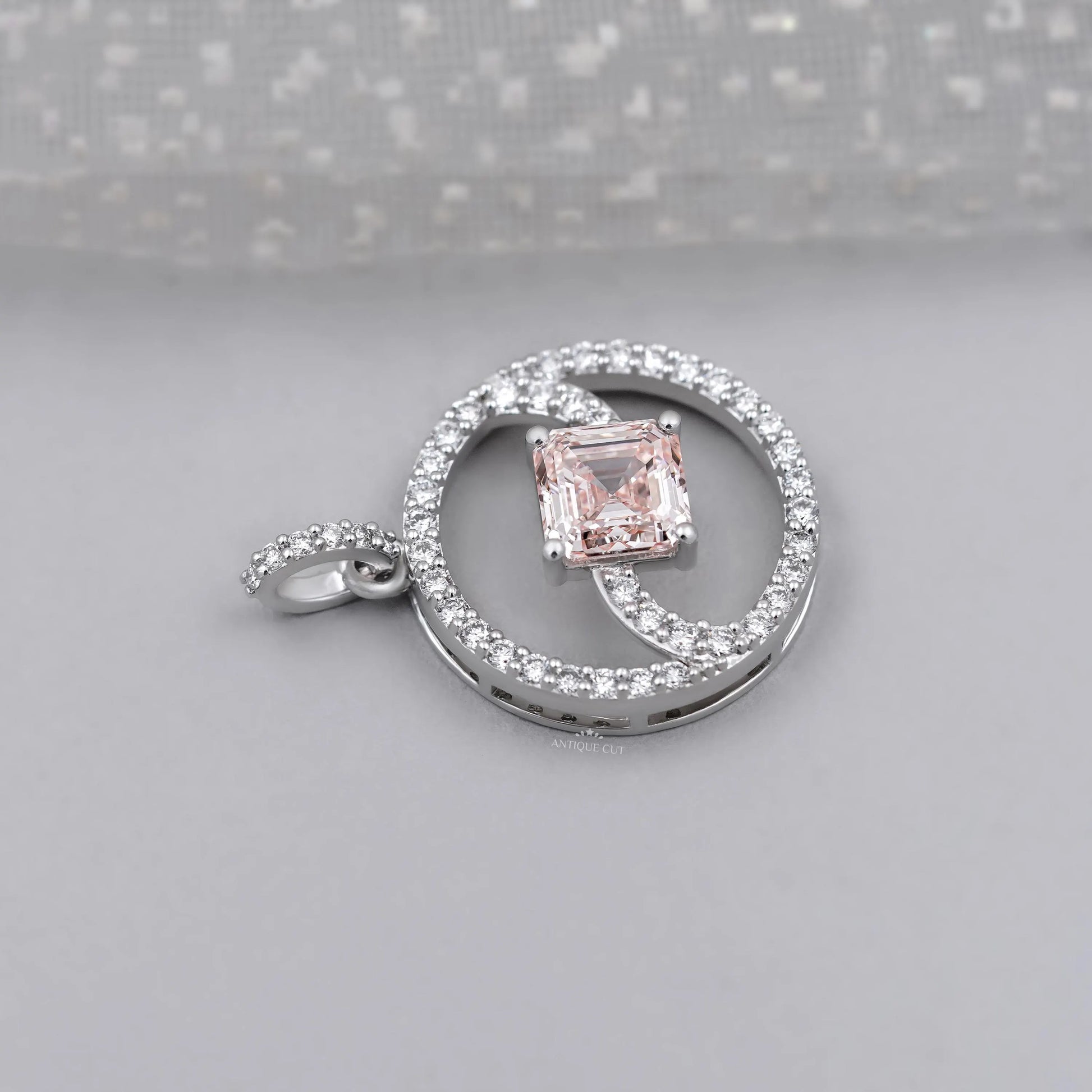 Antiquecut Asscher swirl diamond pendant