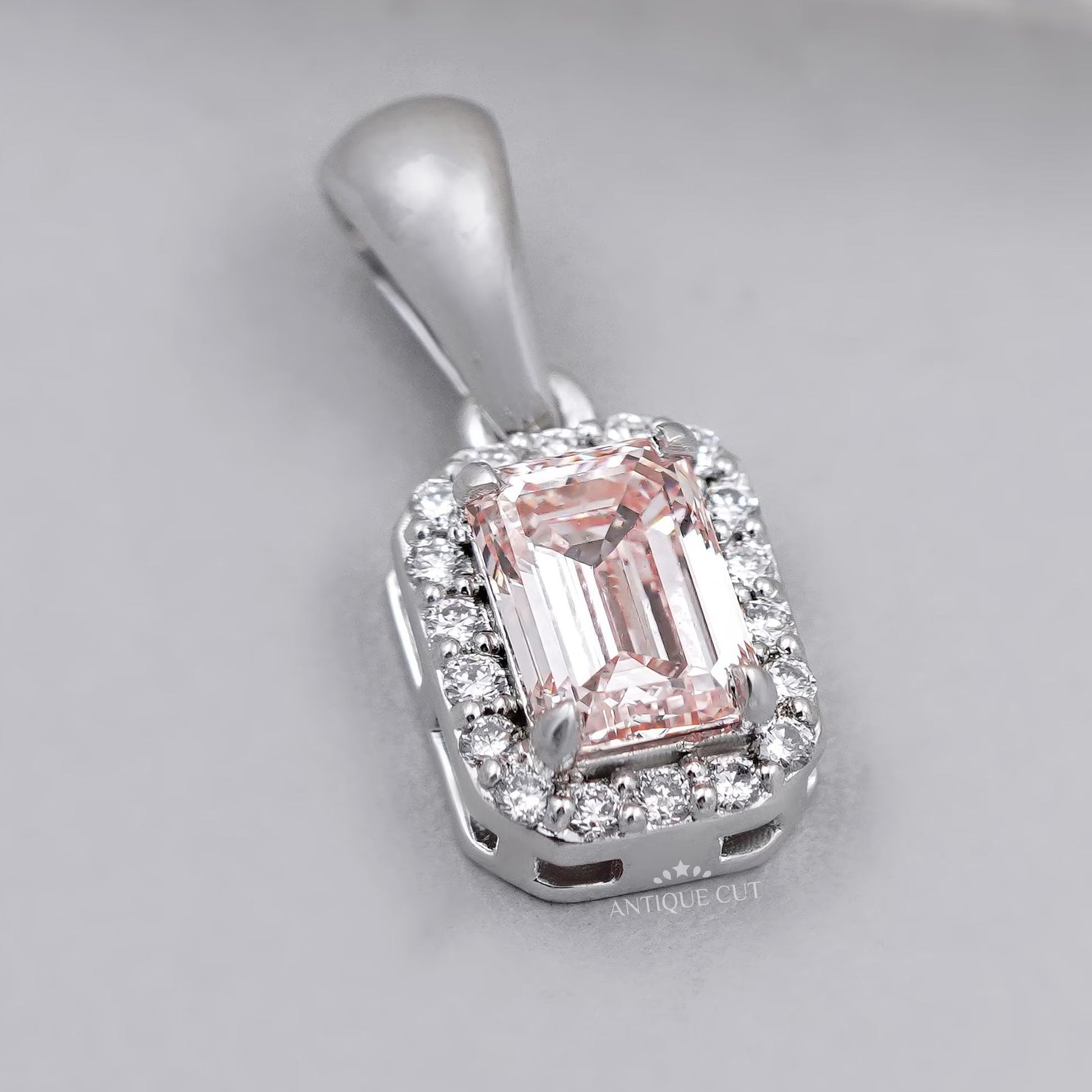 Elegant emerald cut diamond halo pendant jewelry