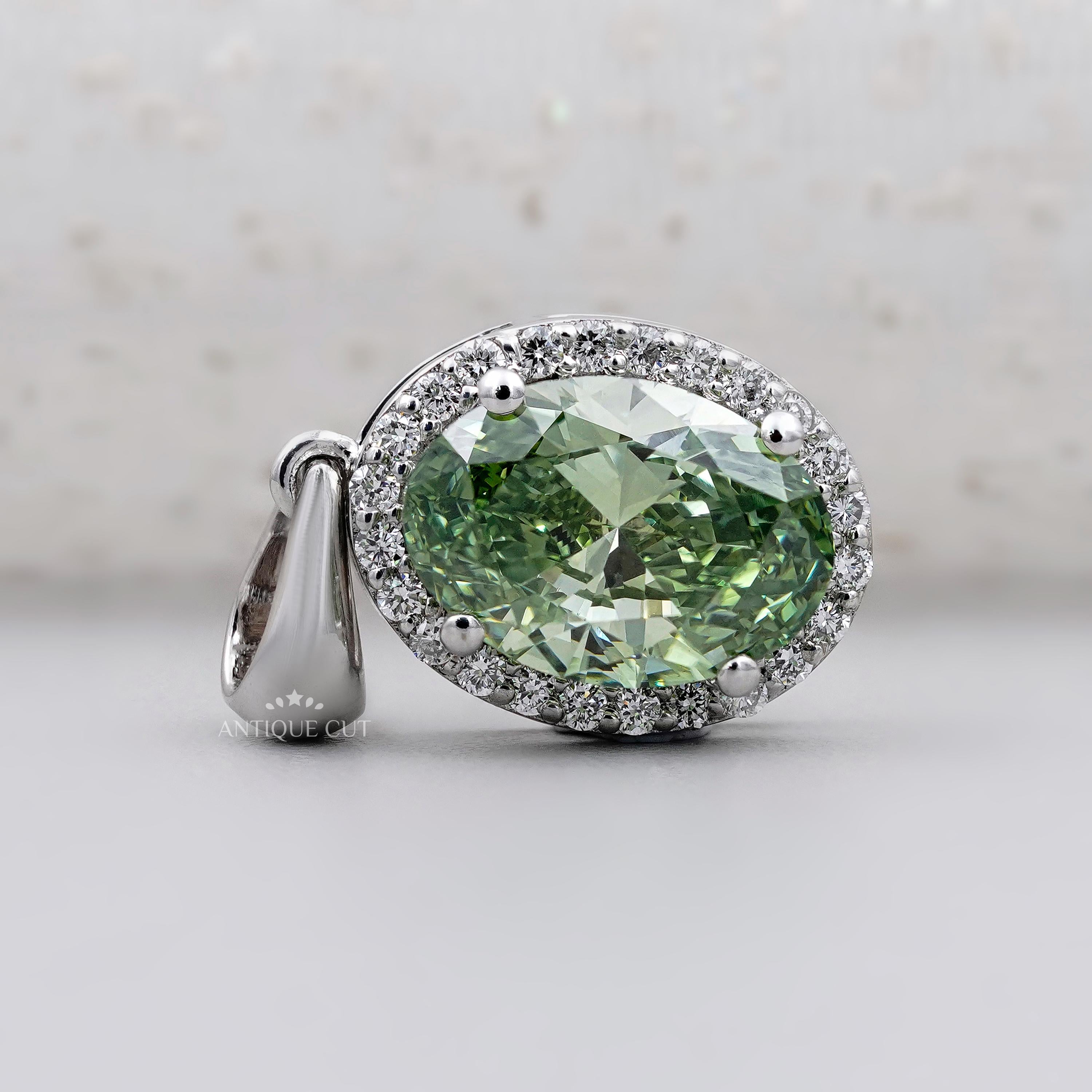 White gold oval green diamond necklace