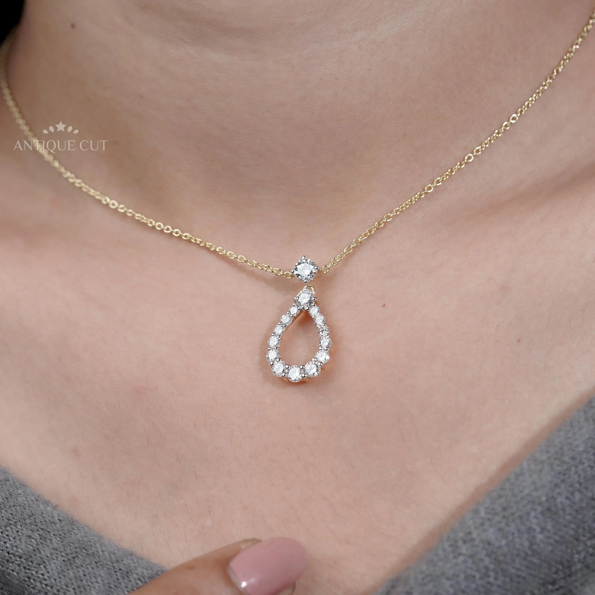 Elegant teardrop pendant necklace with lab grown diamonds