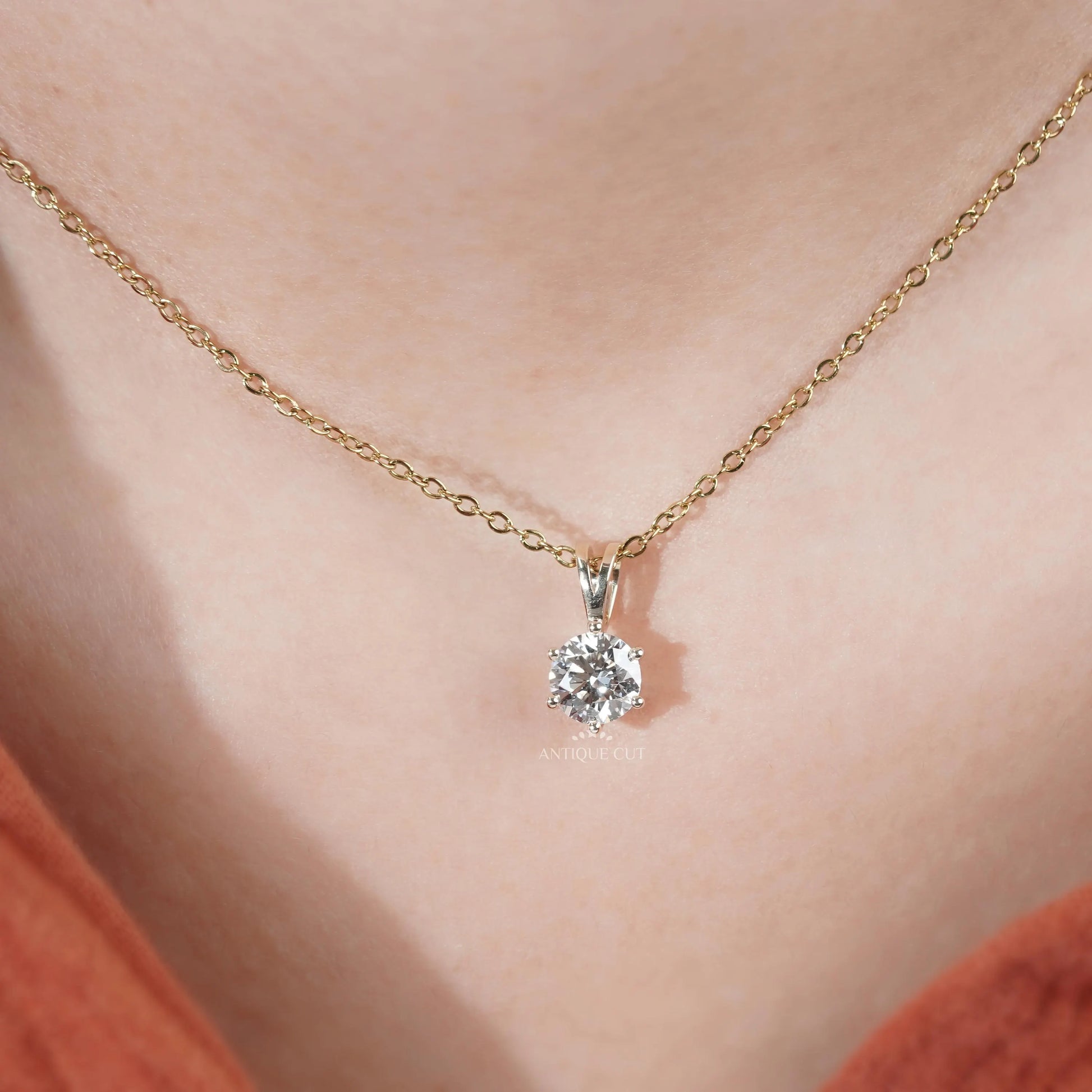 Sophisticated solitaire diamond necklace two tone