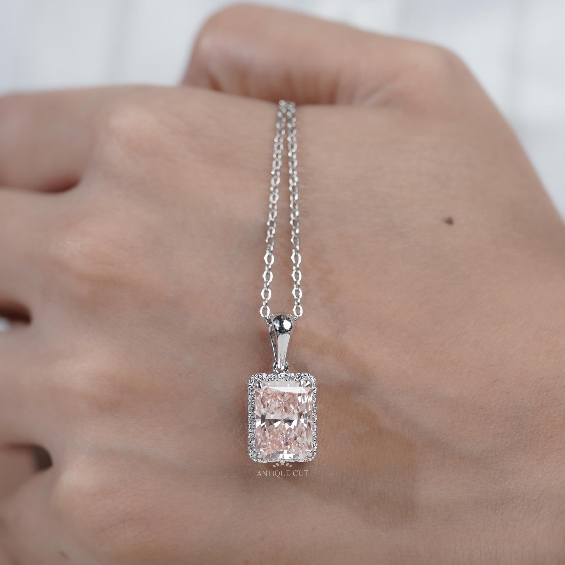 Antiquecut engagement pendant pink halo design