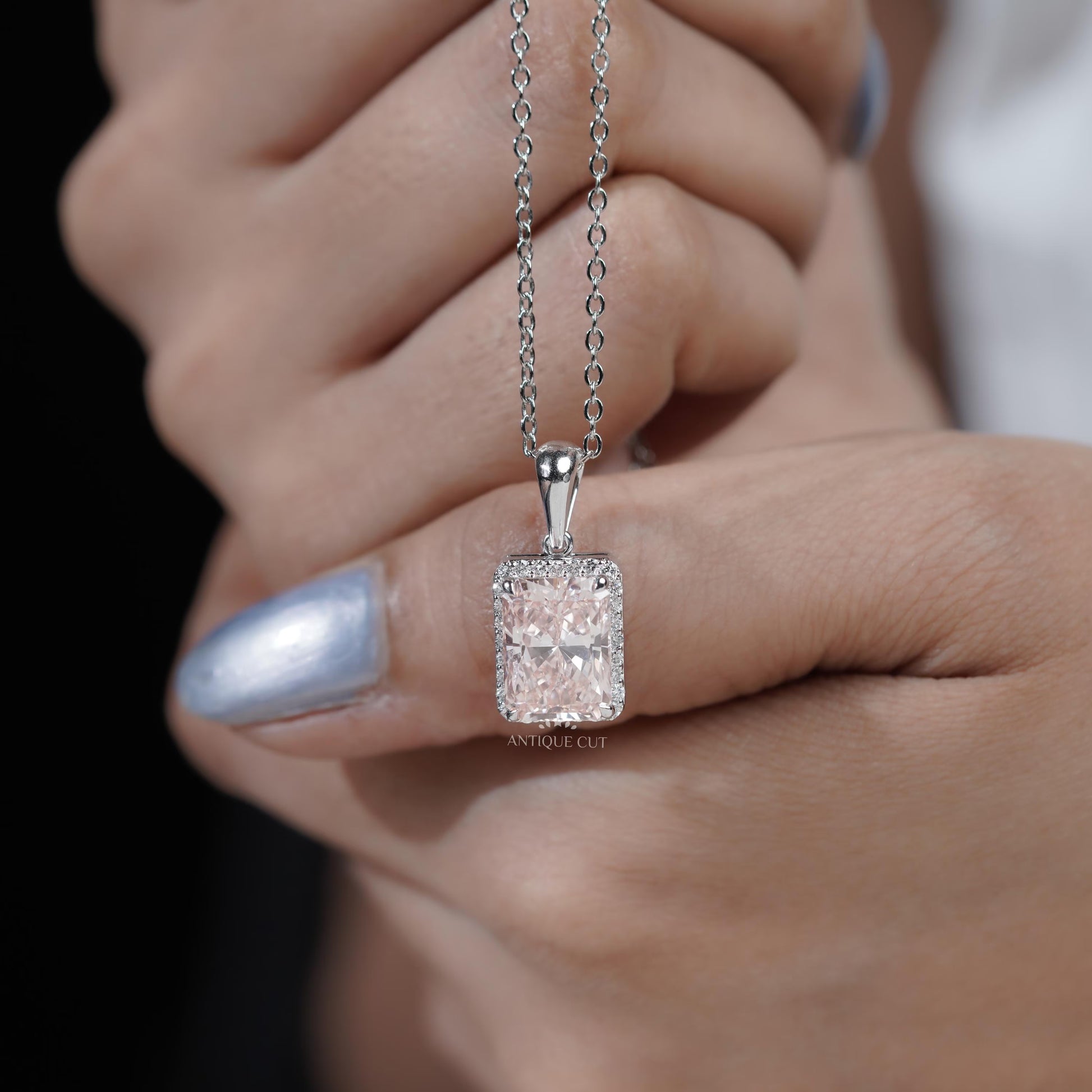 White gold radiant pink diamond necklace