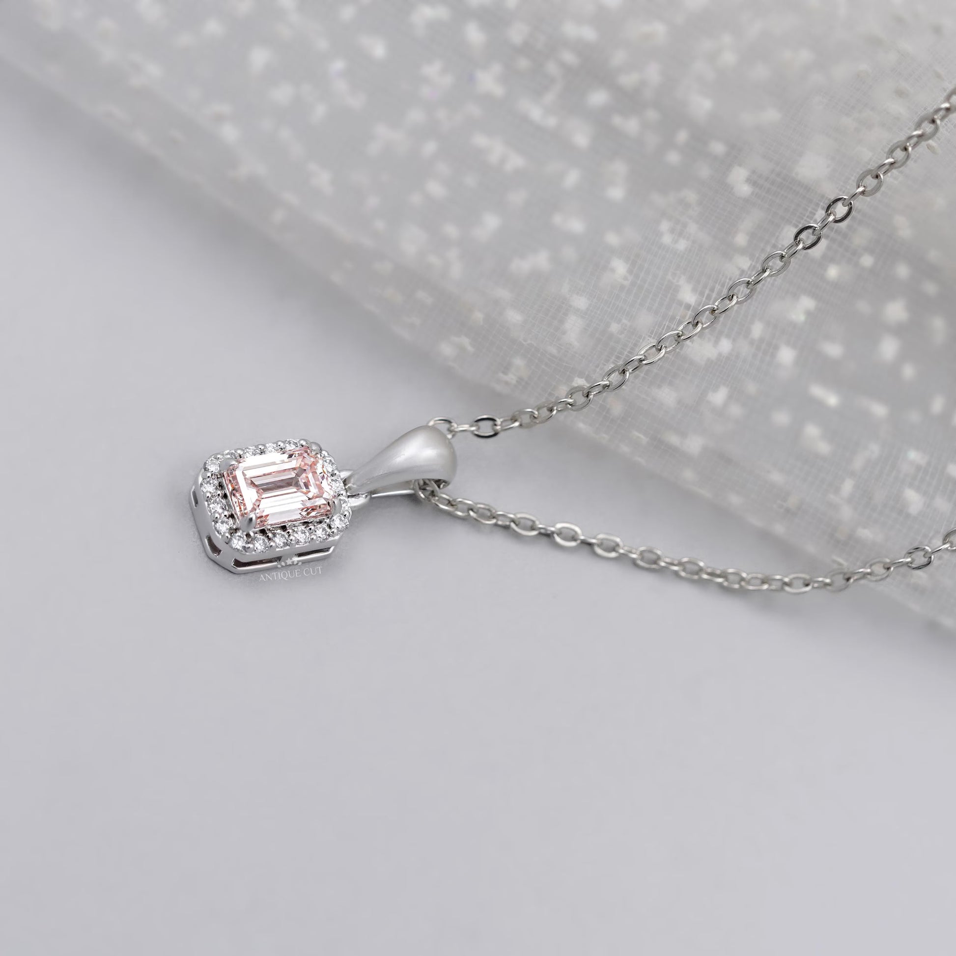 Lab grown diamond emerald halo pendant