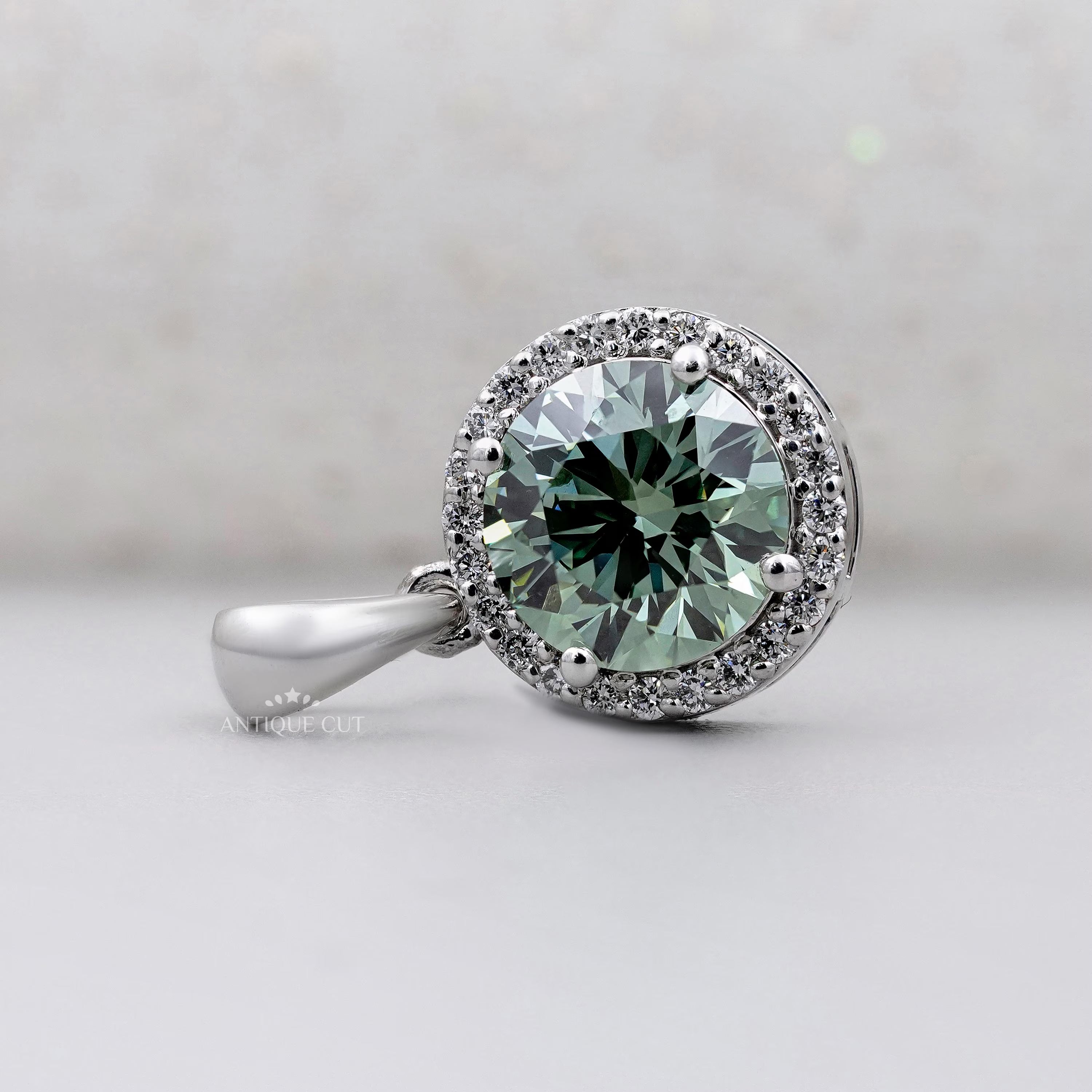 Green round diamond halo necklace