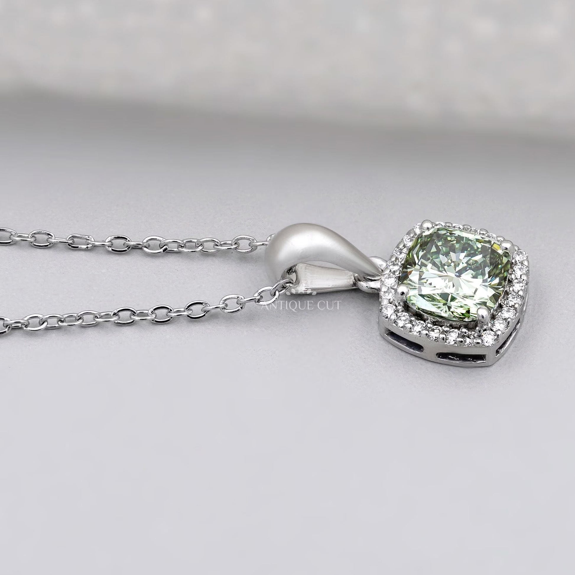 Luxury green diamond halo pendant necklace