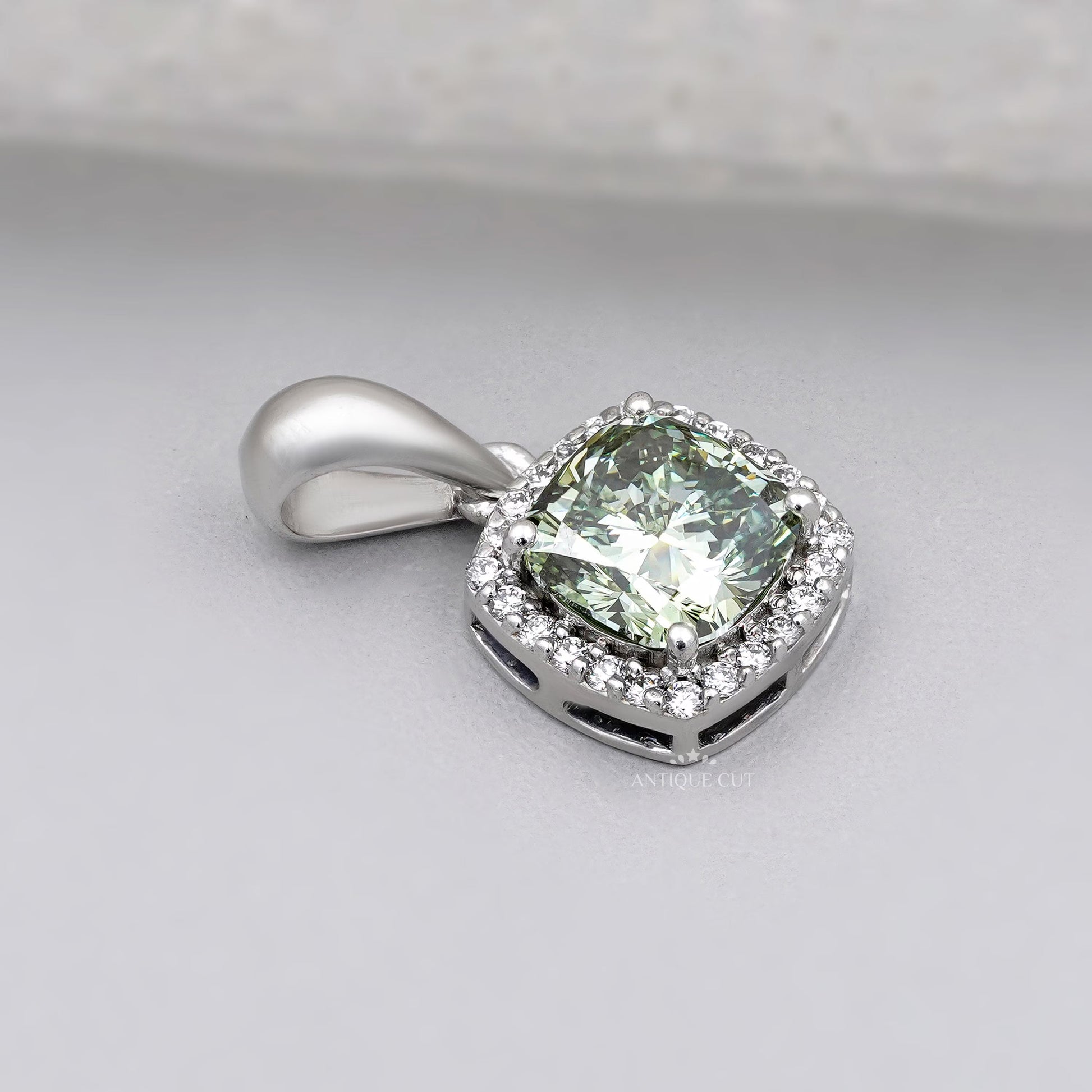 Lab grown diamond halo cushion pendant
