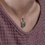 White gold oval green diamond pendant necklace