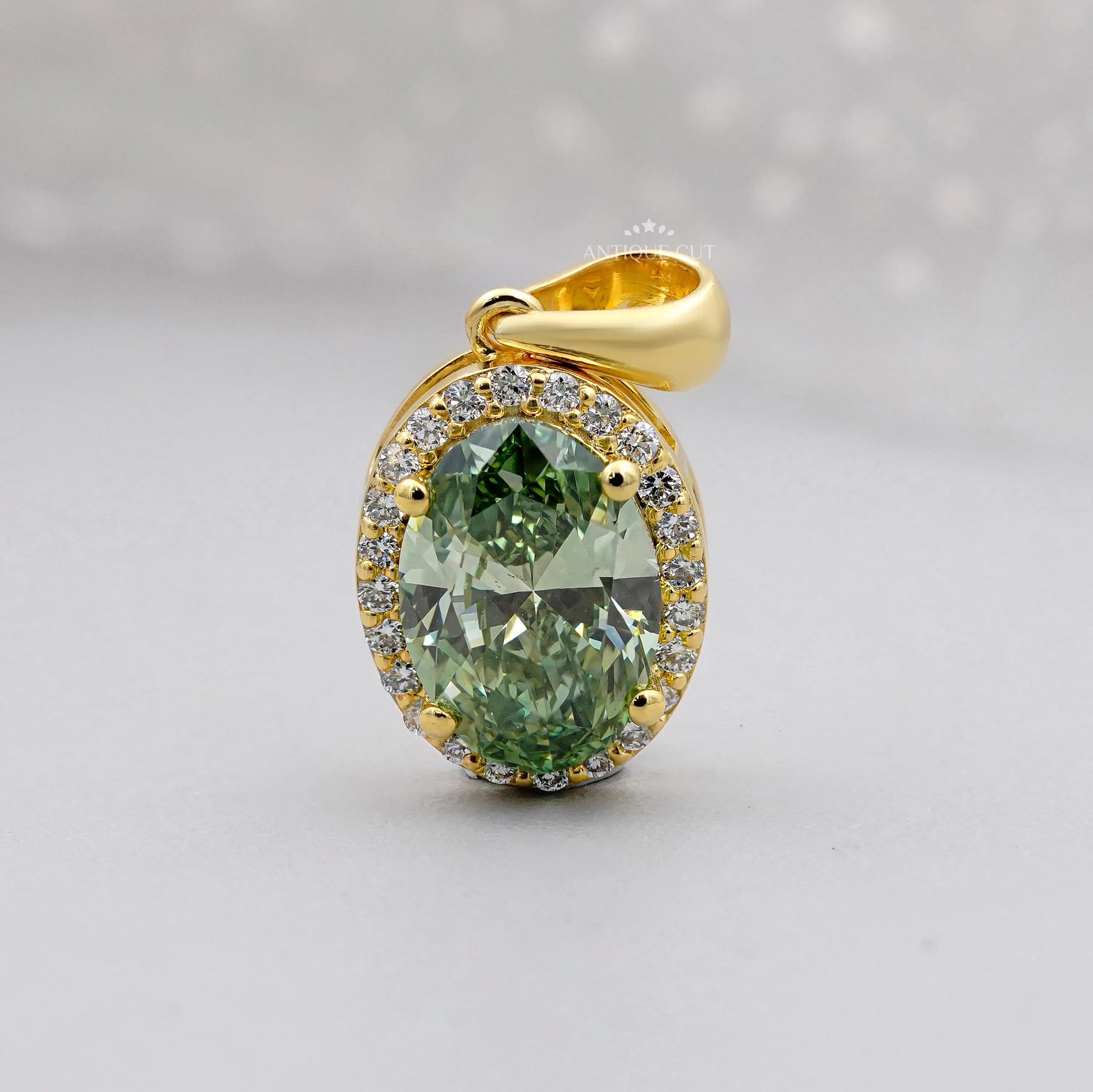 Elegant Oval Green Diamond Pendant | IGI Certified