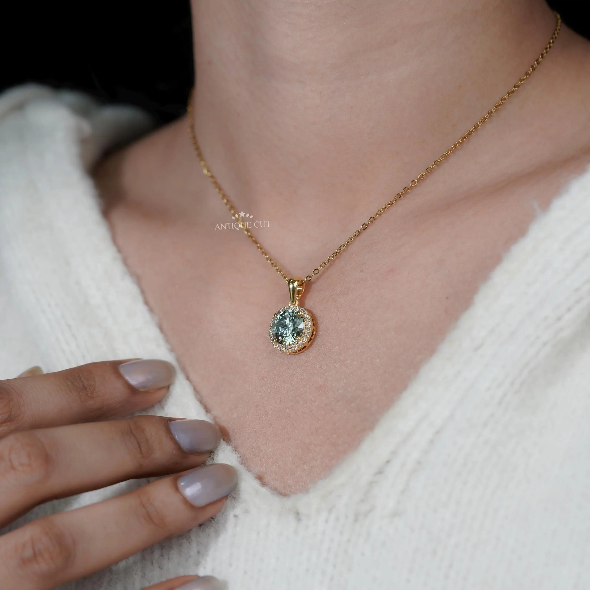 Luxury green diamond necklace pendant by Antiquecut