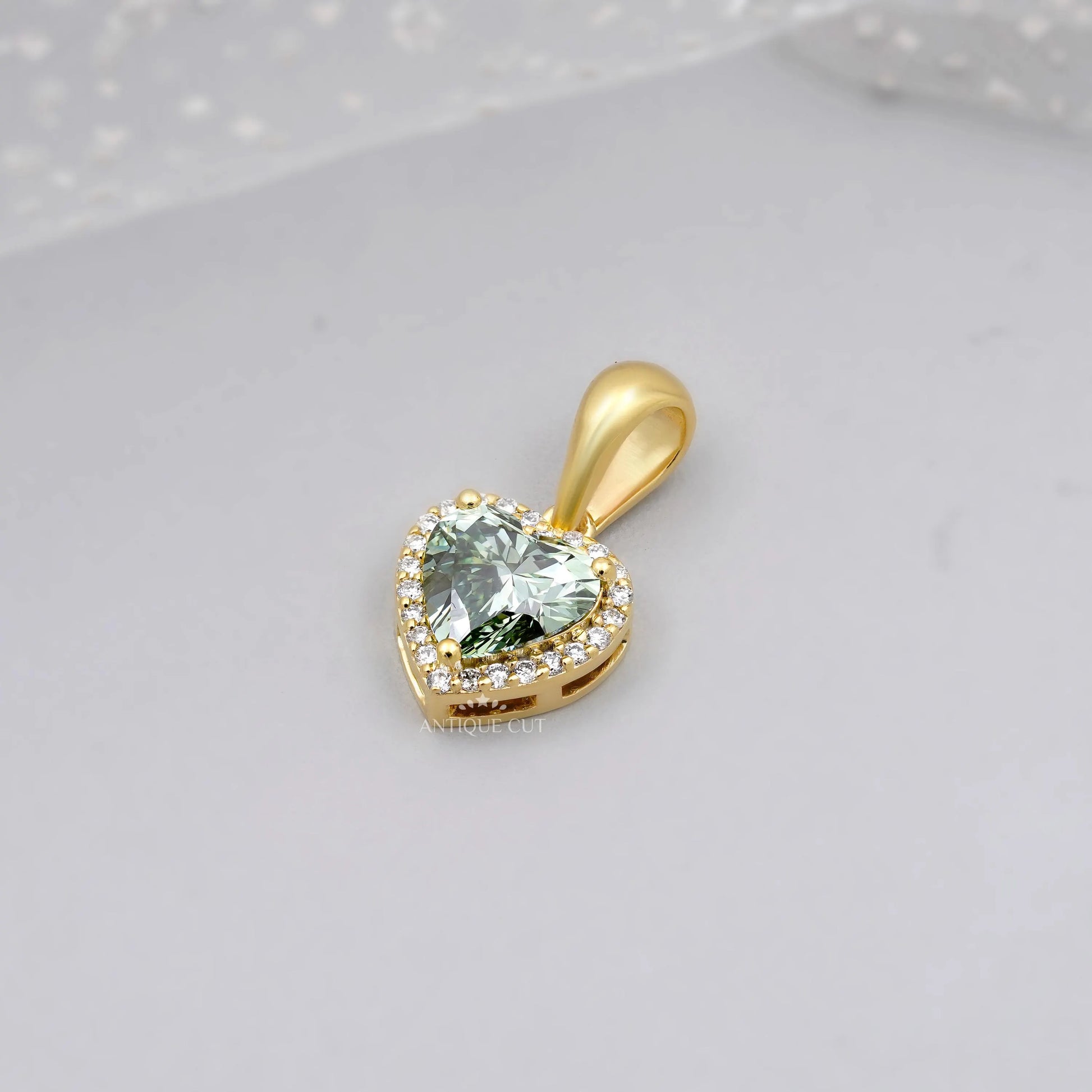 Elegant Green Heart Diamond Halo Pendant | IGI Certified