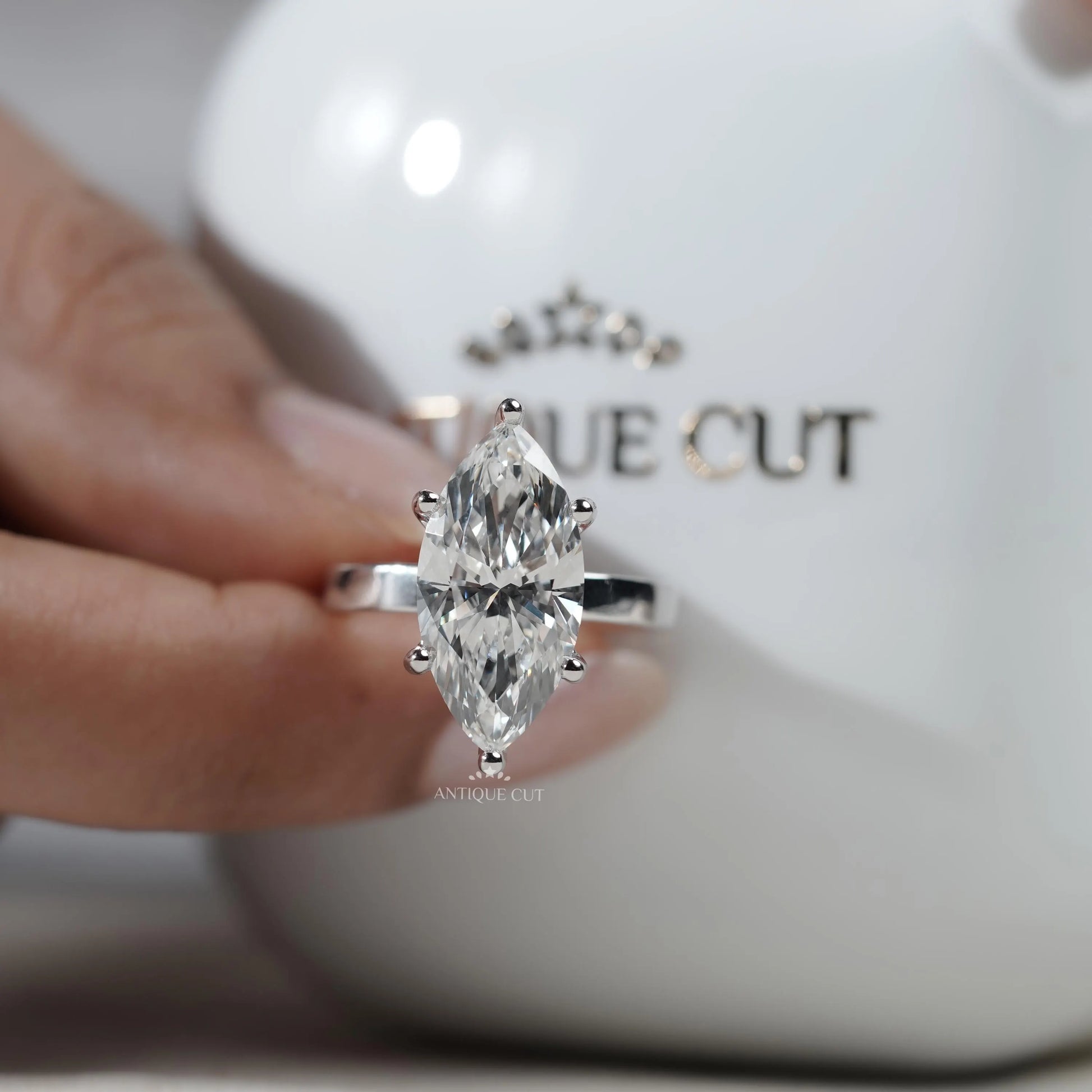 Handcrafted Antiquecut marquise diamond ring