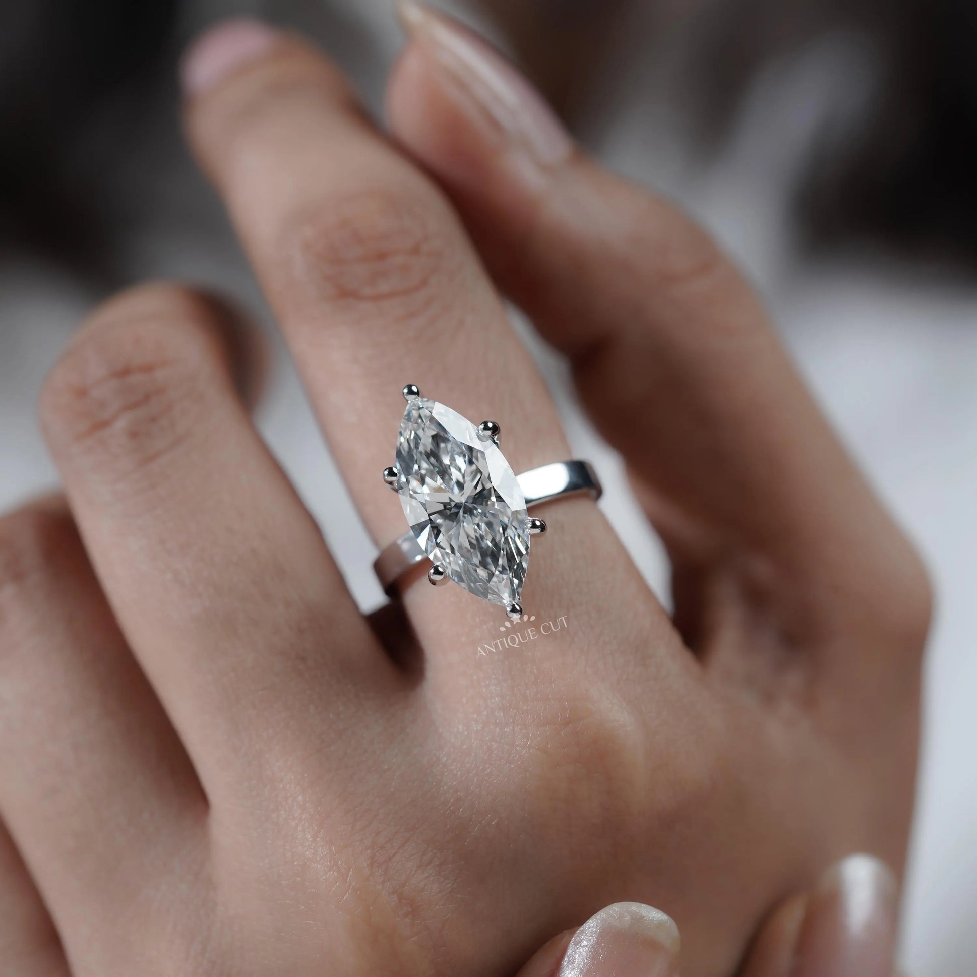 Classic white gold marquise diamond ring