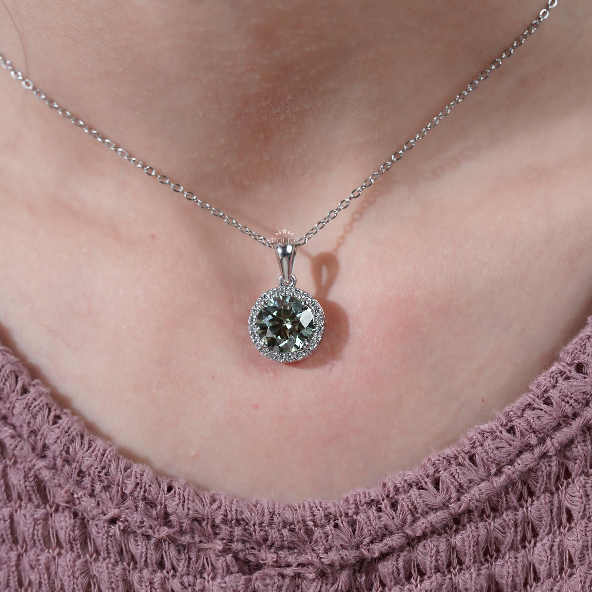 Timeless halo green diamond pendant