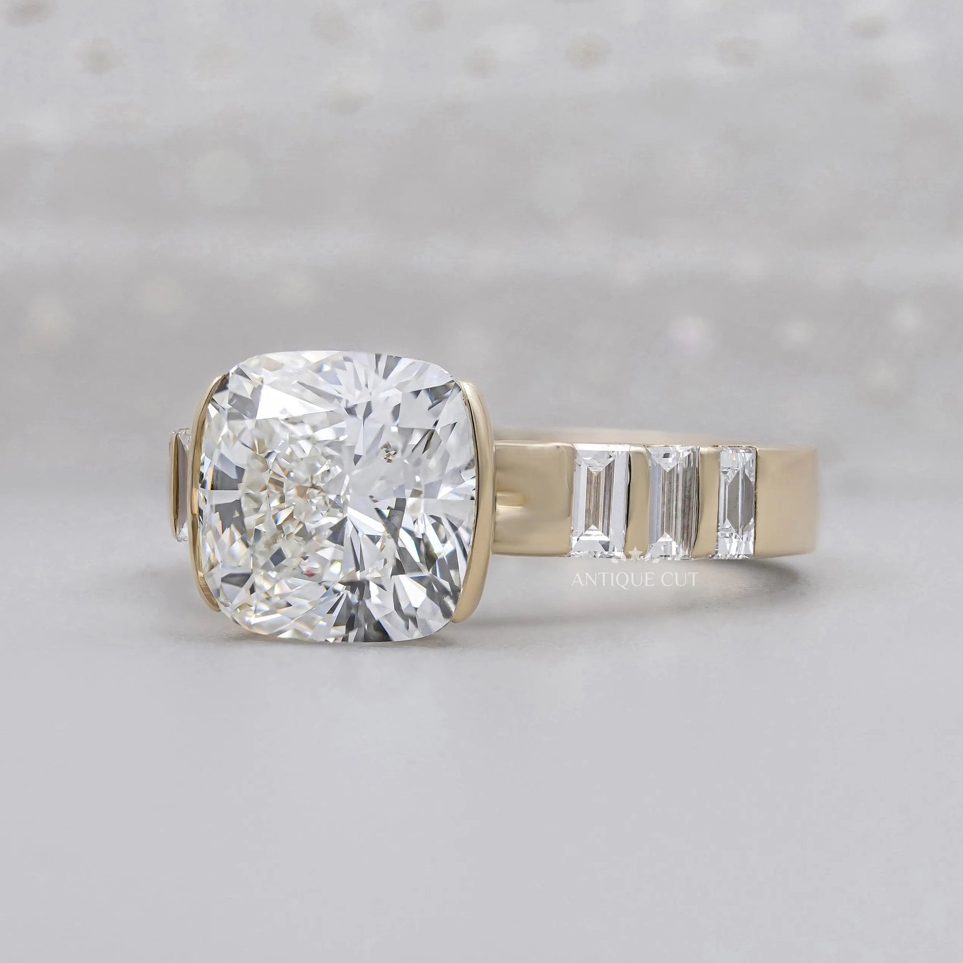 Yellow gold cushion cut diamond engagement ring design