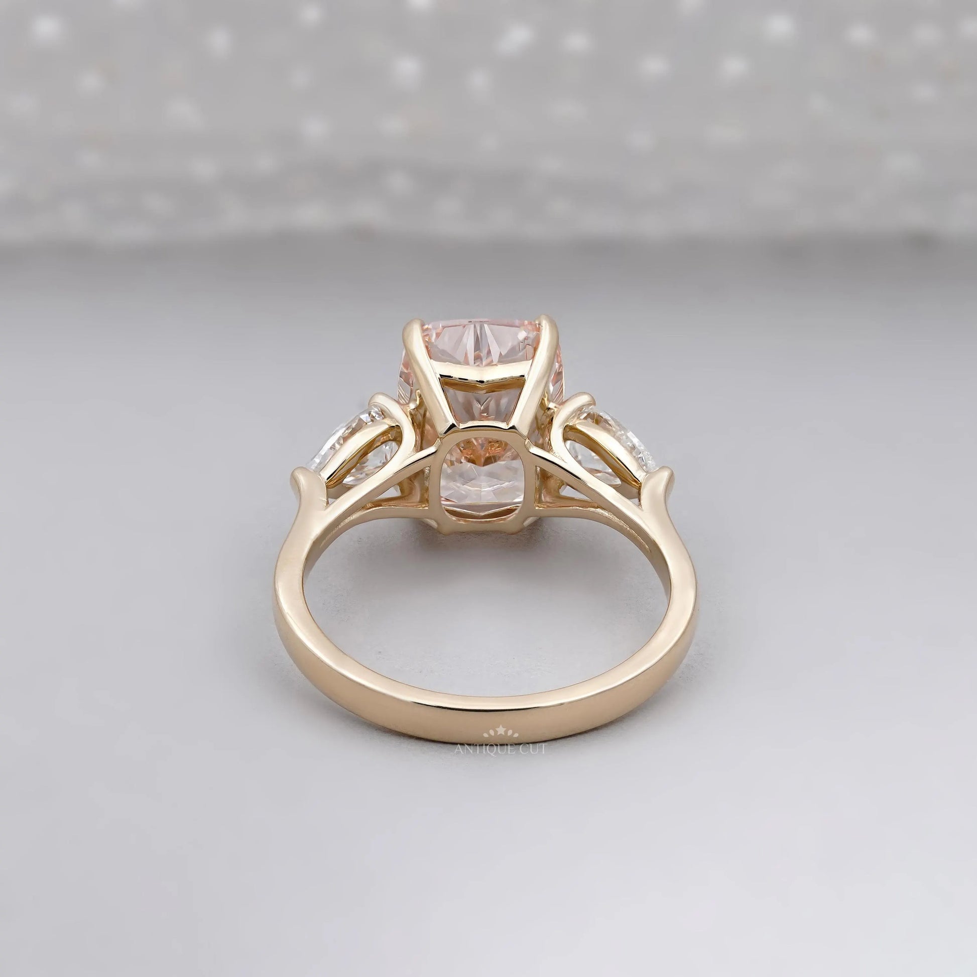 Cushion Fancy Pink Diamond Ring With three-stone | IGI Certified