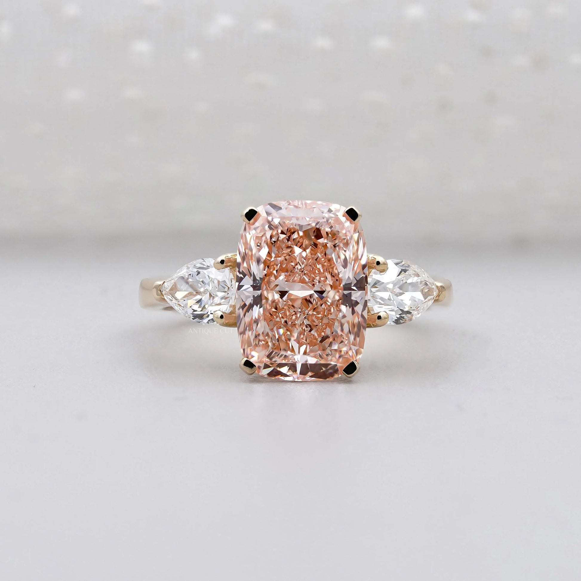 Cushion Fancy Pink Diamond Ring With three-stone | IGI Certified