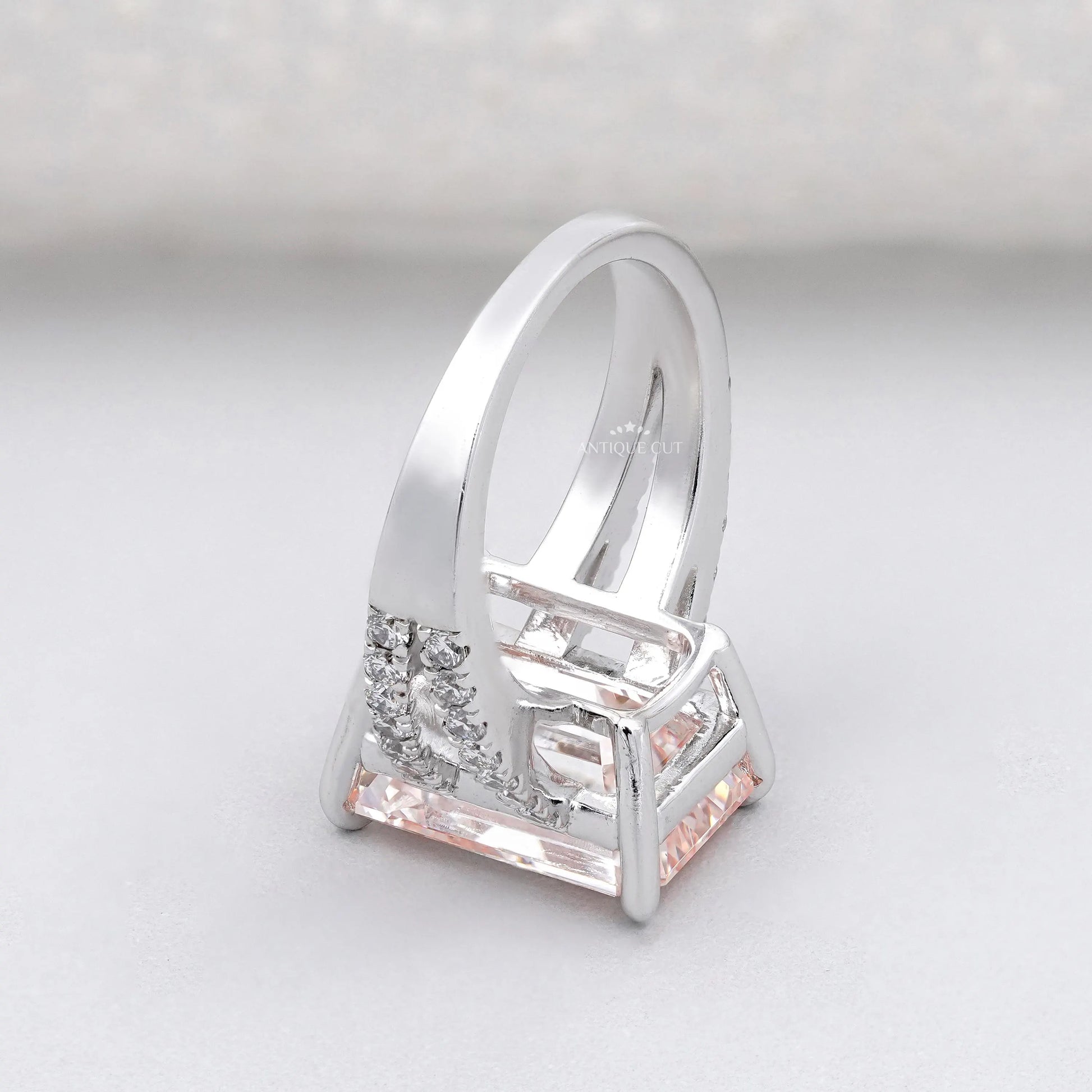 Lab grown diamond split shank morganite ring