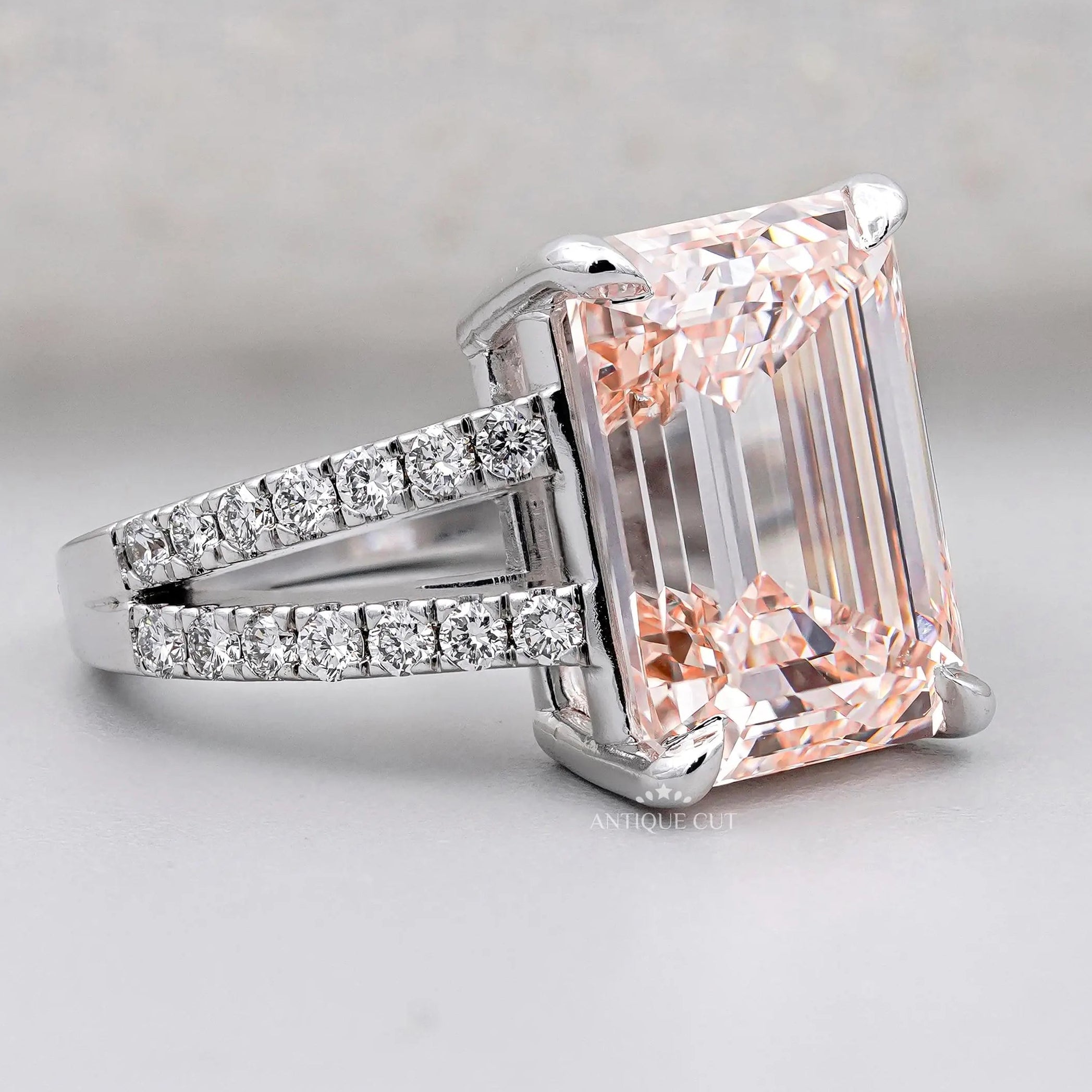 Morganite ring with round diamond split shank