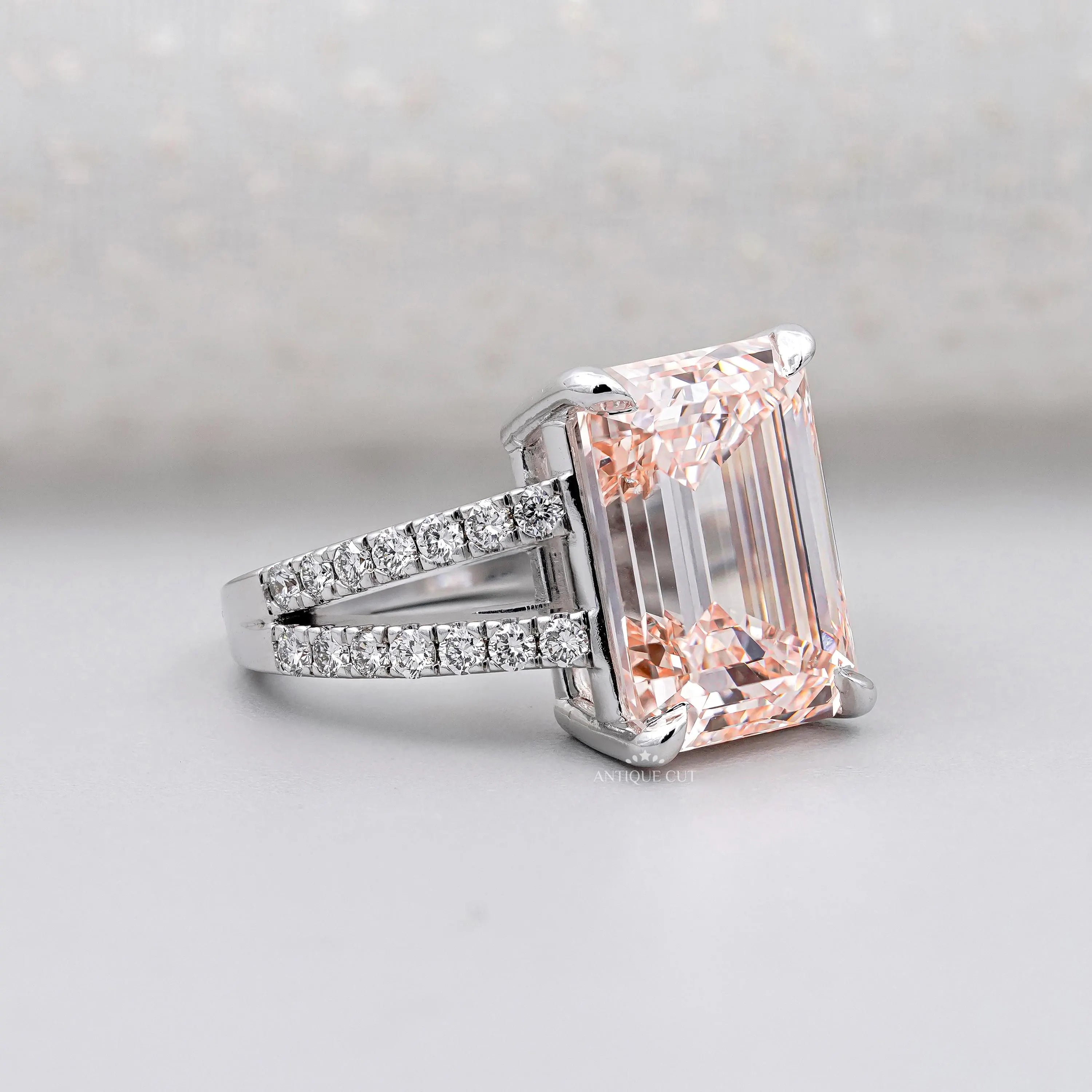 Morganite ring with round diamond split shank