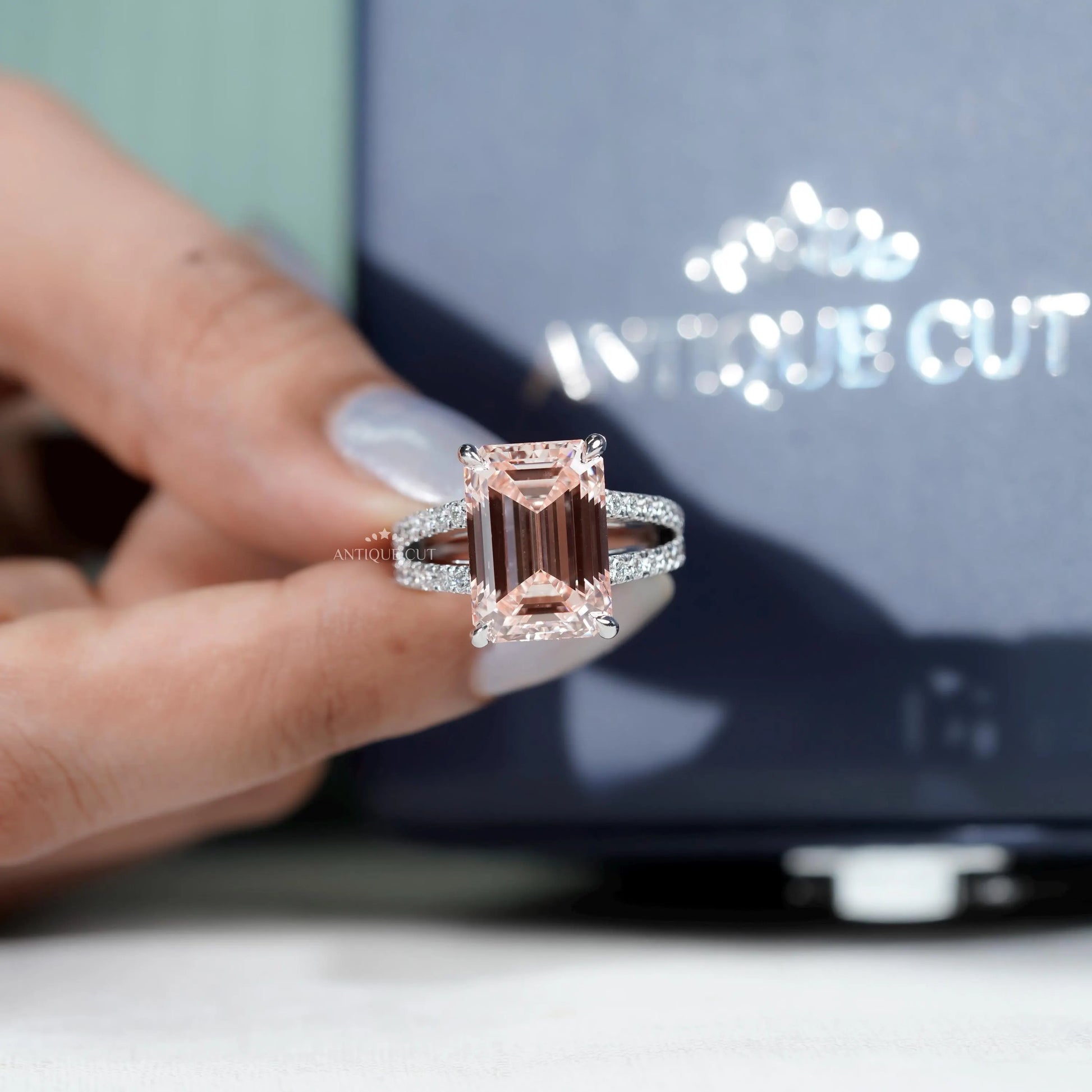 Modern white gold morganite engagement ring