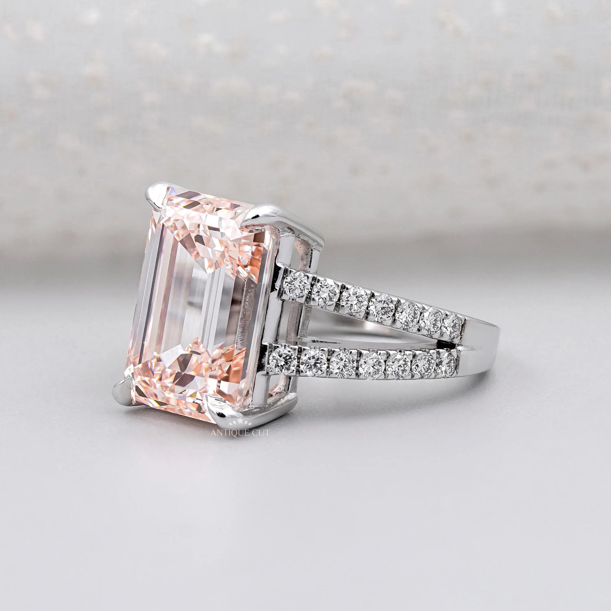 White gold emerald cut morganite ring