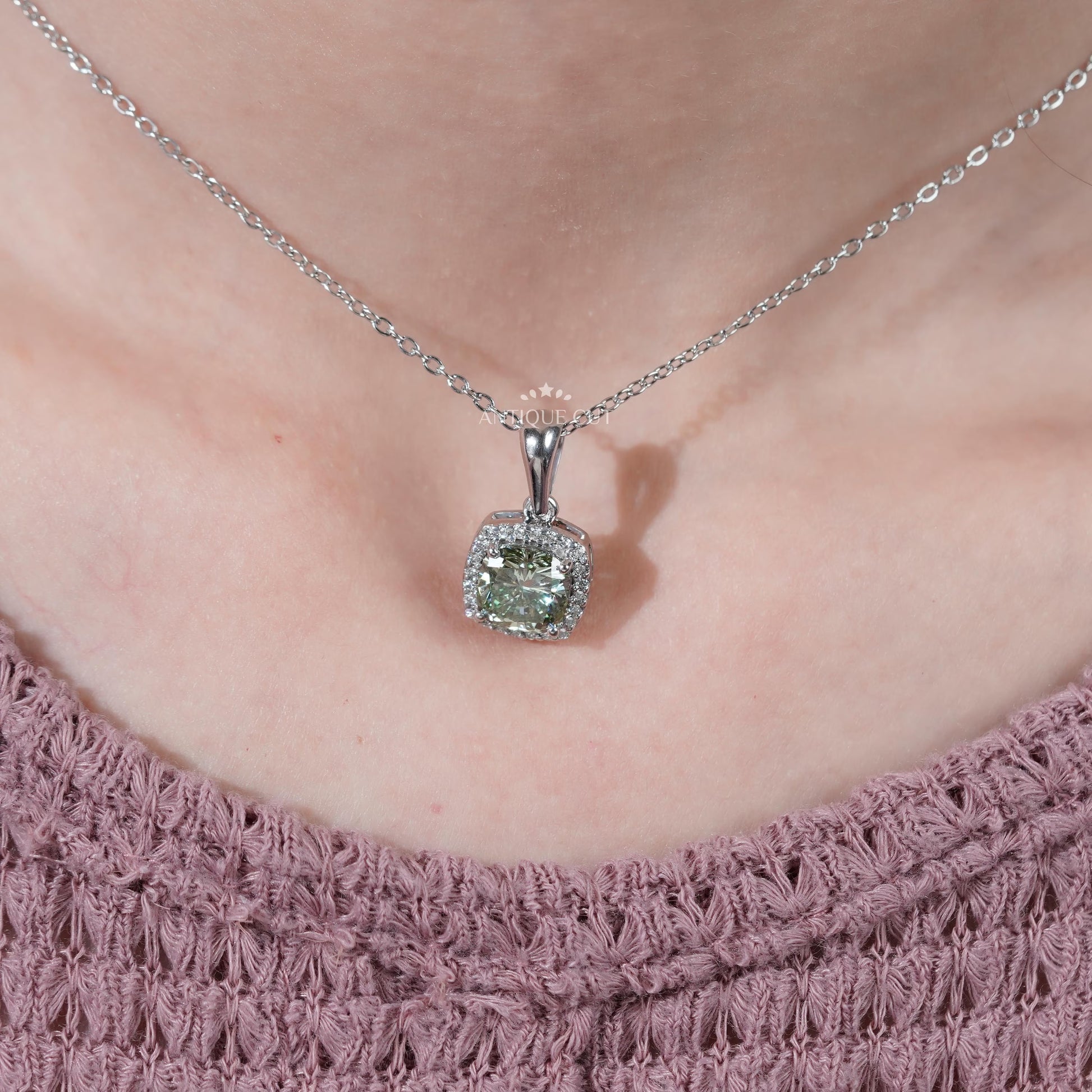 Handcrafted Antiquecut green diamond pendant