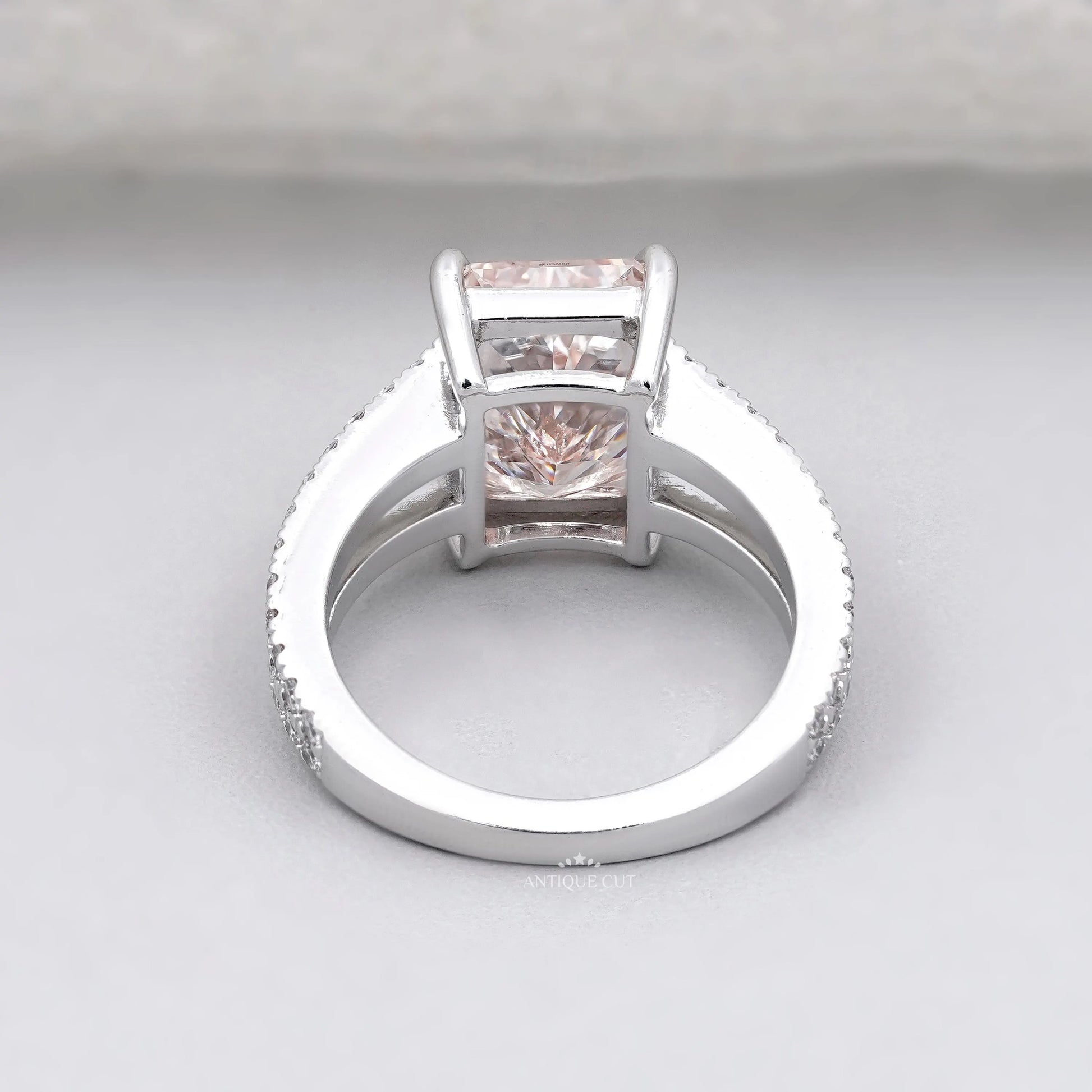 Lab grown radiant pink diamond engagement ring