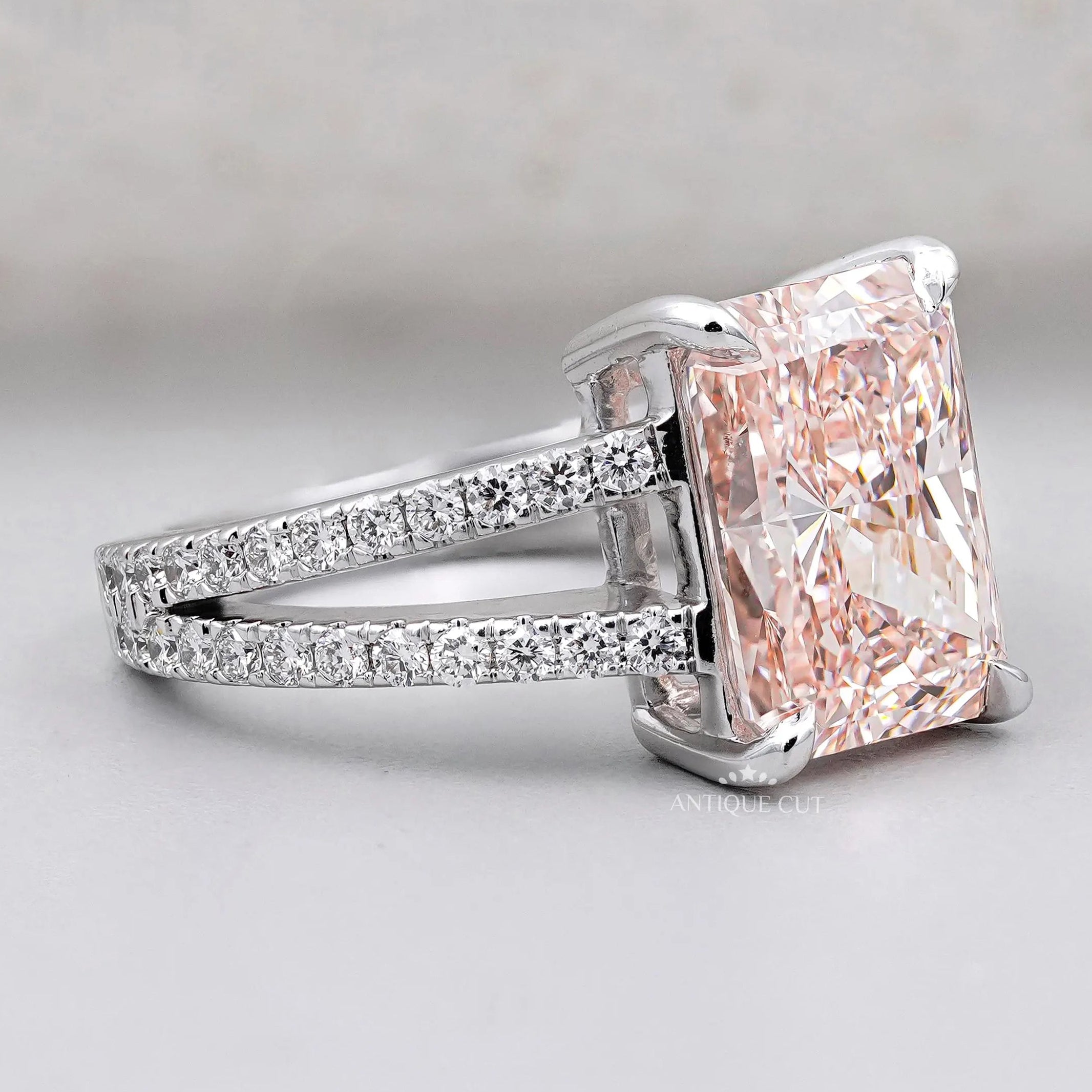 White gold radiant pink diamond engagement ring