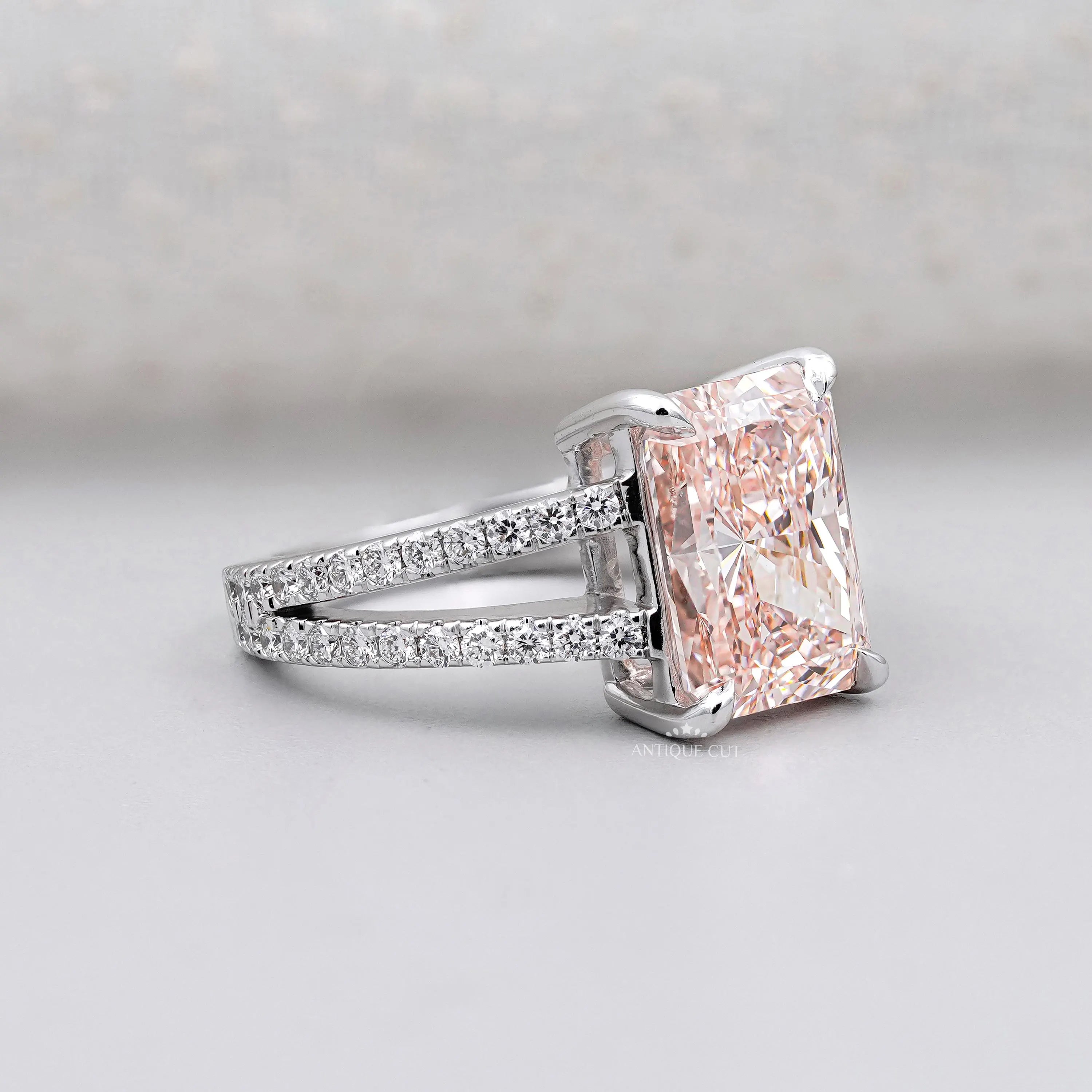 White gold radiant pink diamond engagement ring