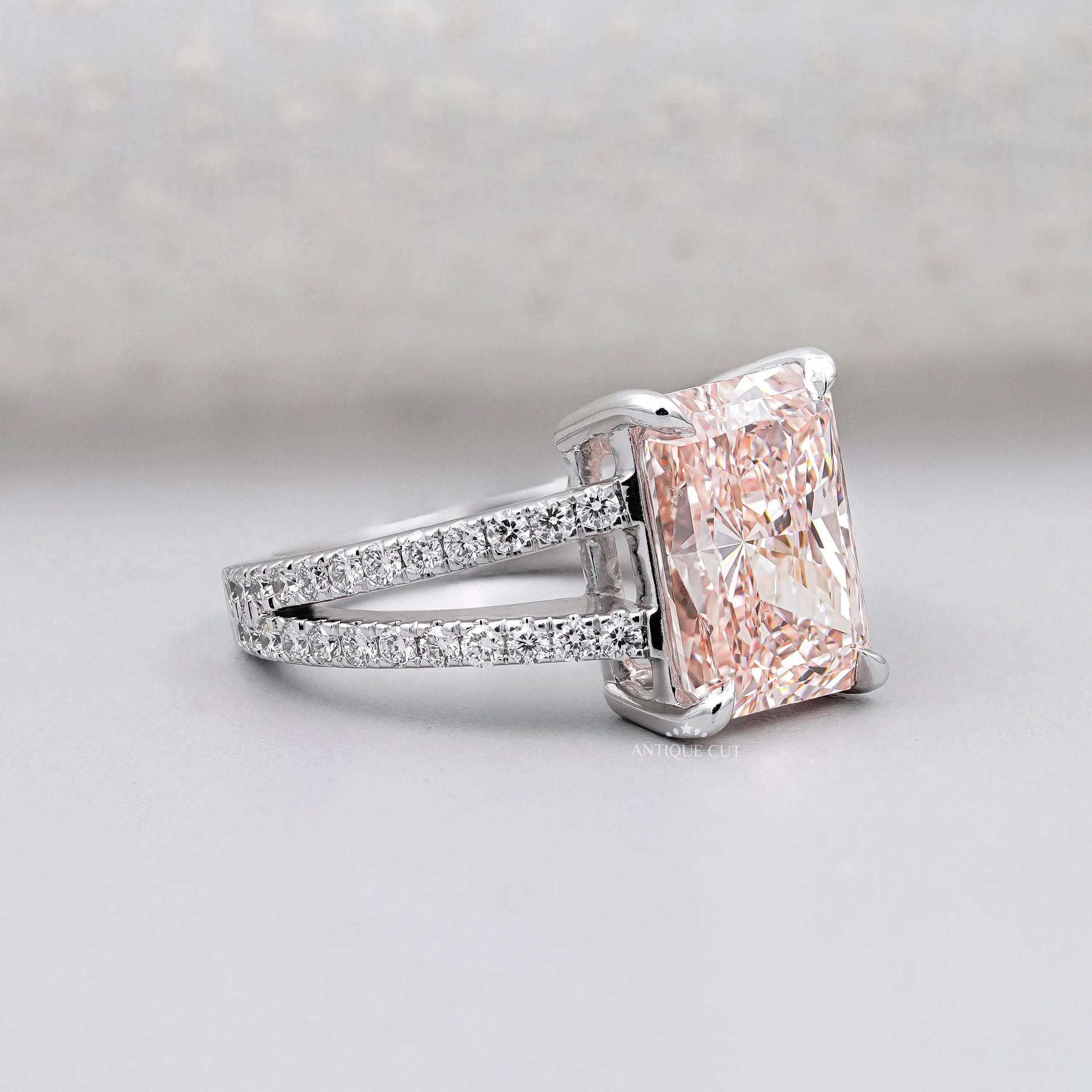 White gold radiant pink diamond engagement ring