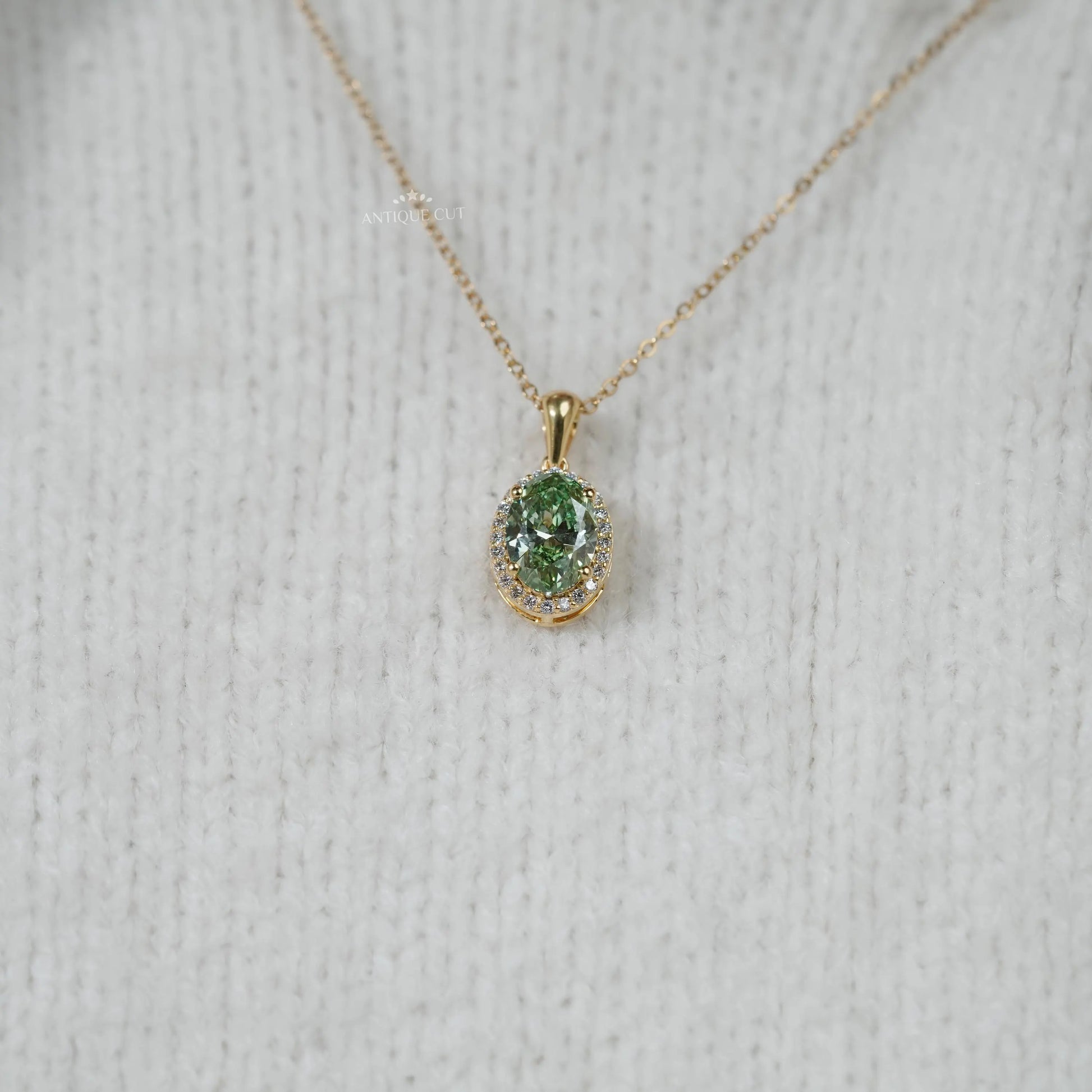 Elegant Oval Green Diamond Pendant | IGI Certified