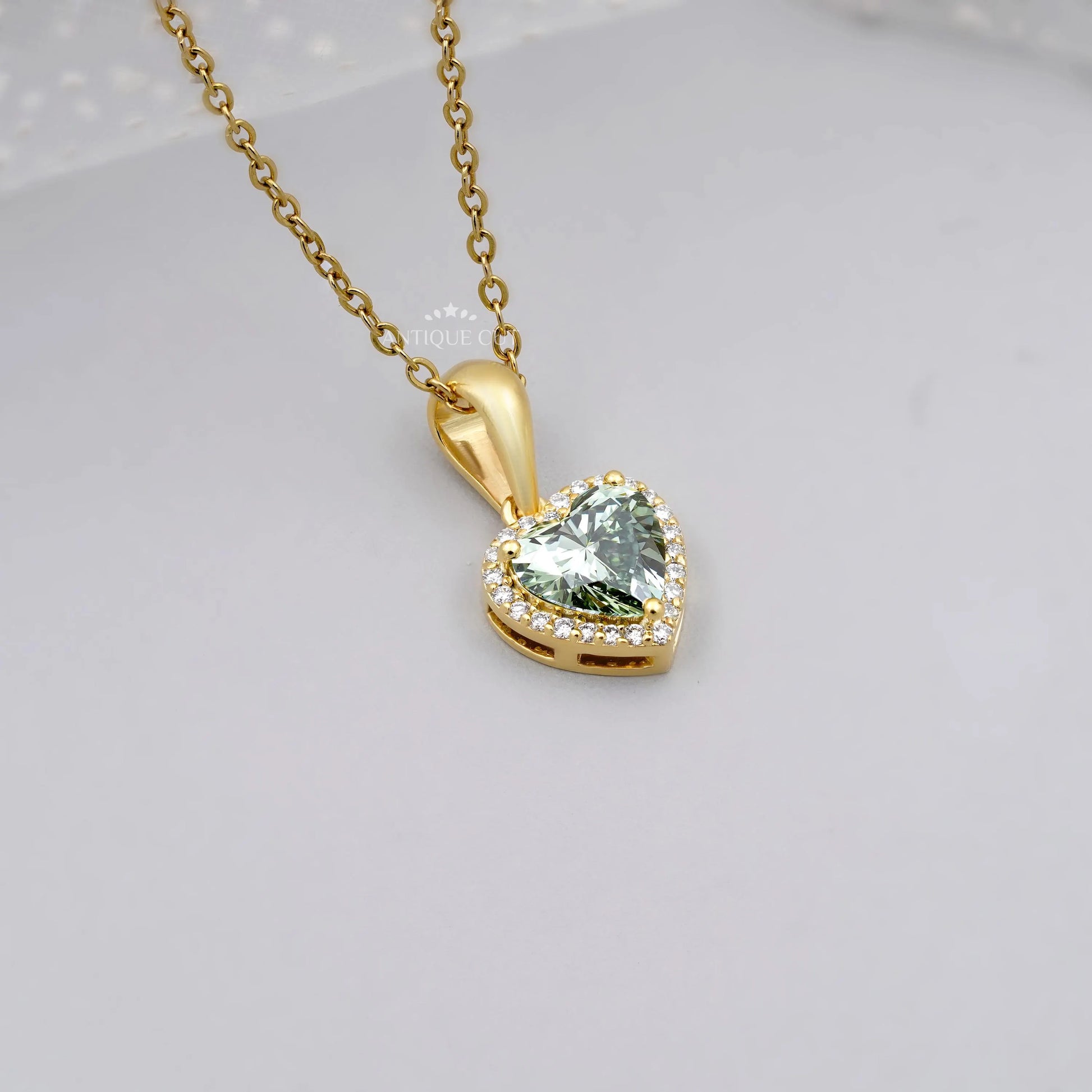 Elegant Green Heart Diamond Halo Pendant | IGI Certified