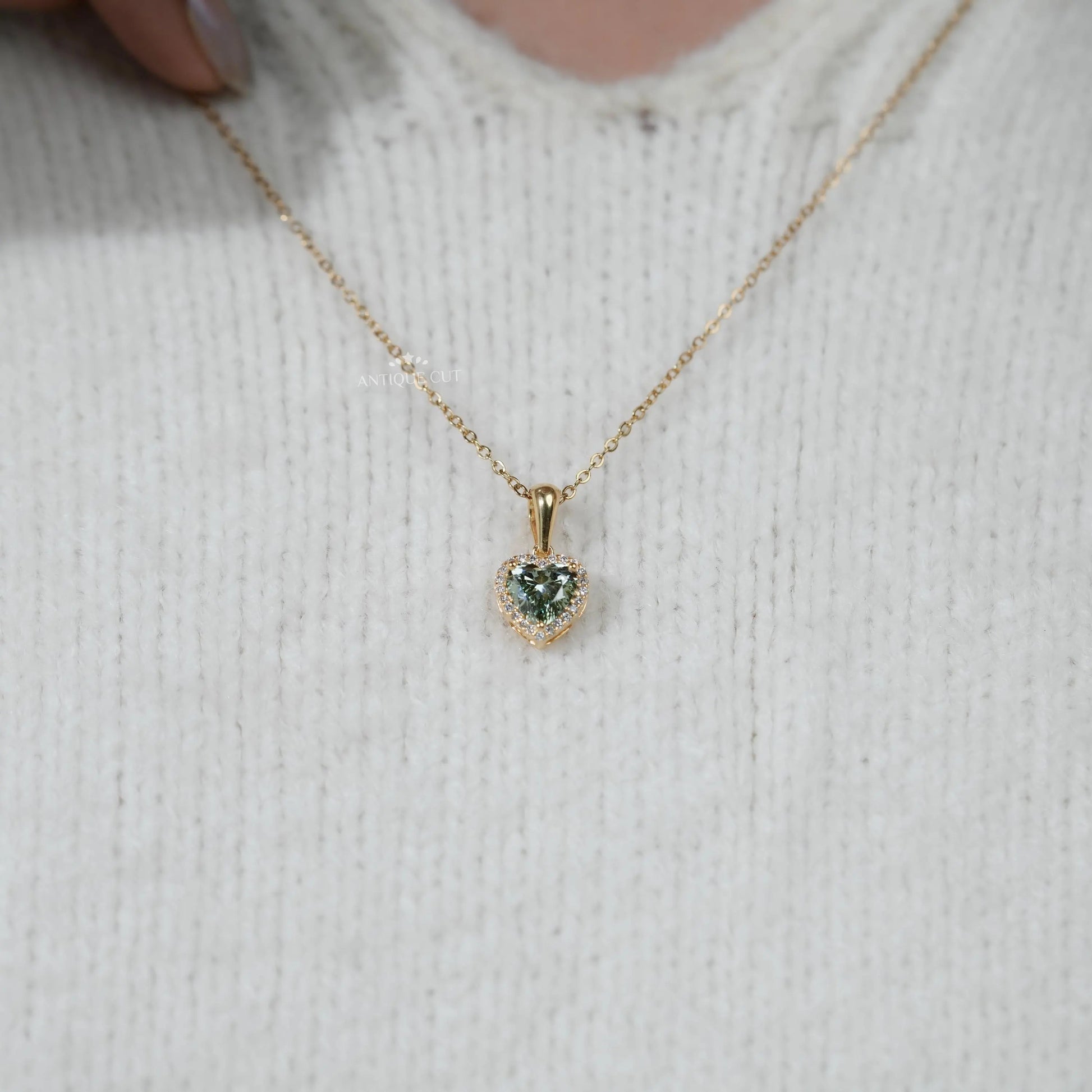 Elegant Green Heart Diamond Halo Pendant | IGI Certified