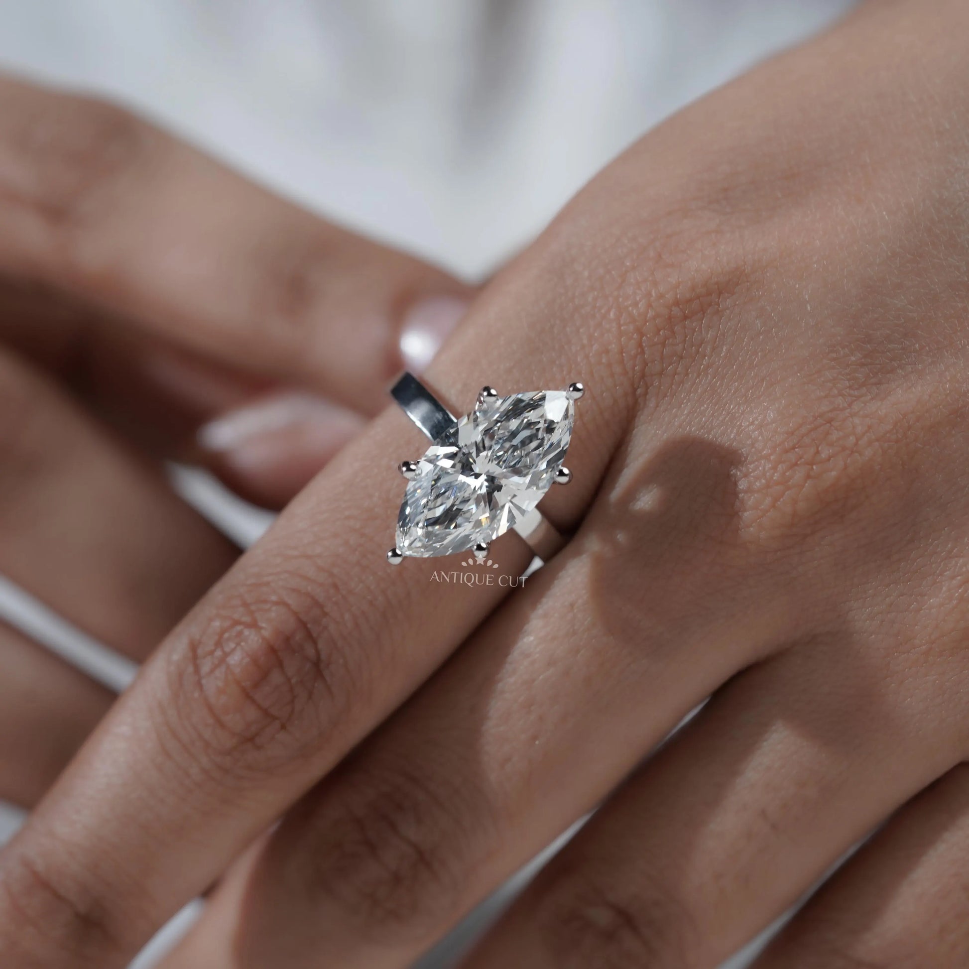 Sustainable lab grown diamond marquise ring