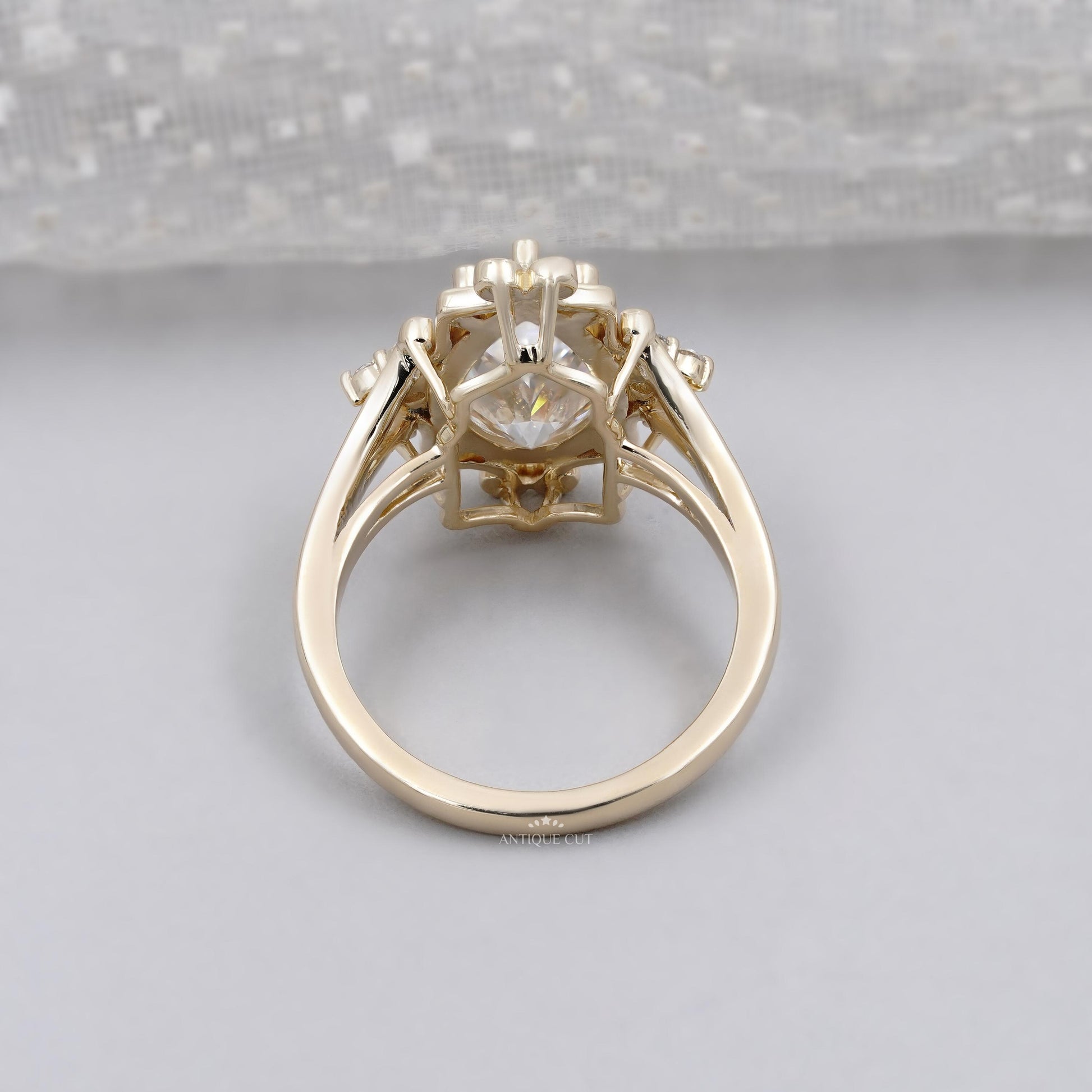 Vintage inspired pear diamond bridal ring