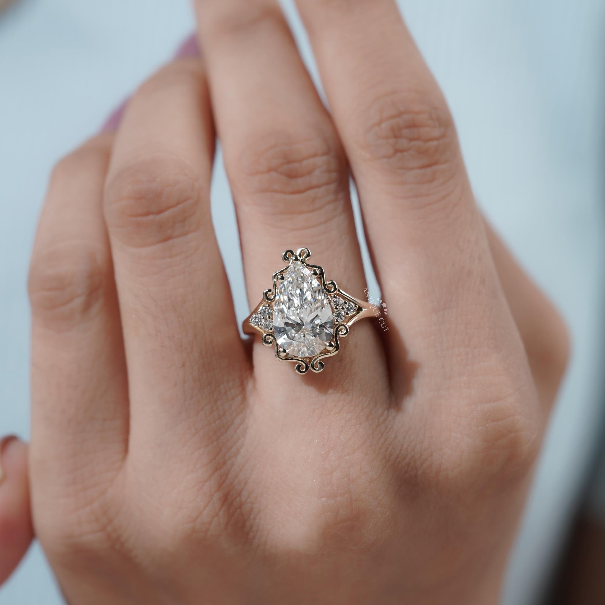 IGI Certified pear lab grown diamond engagement ring