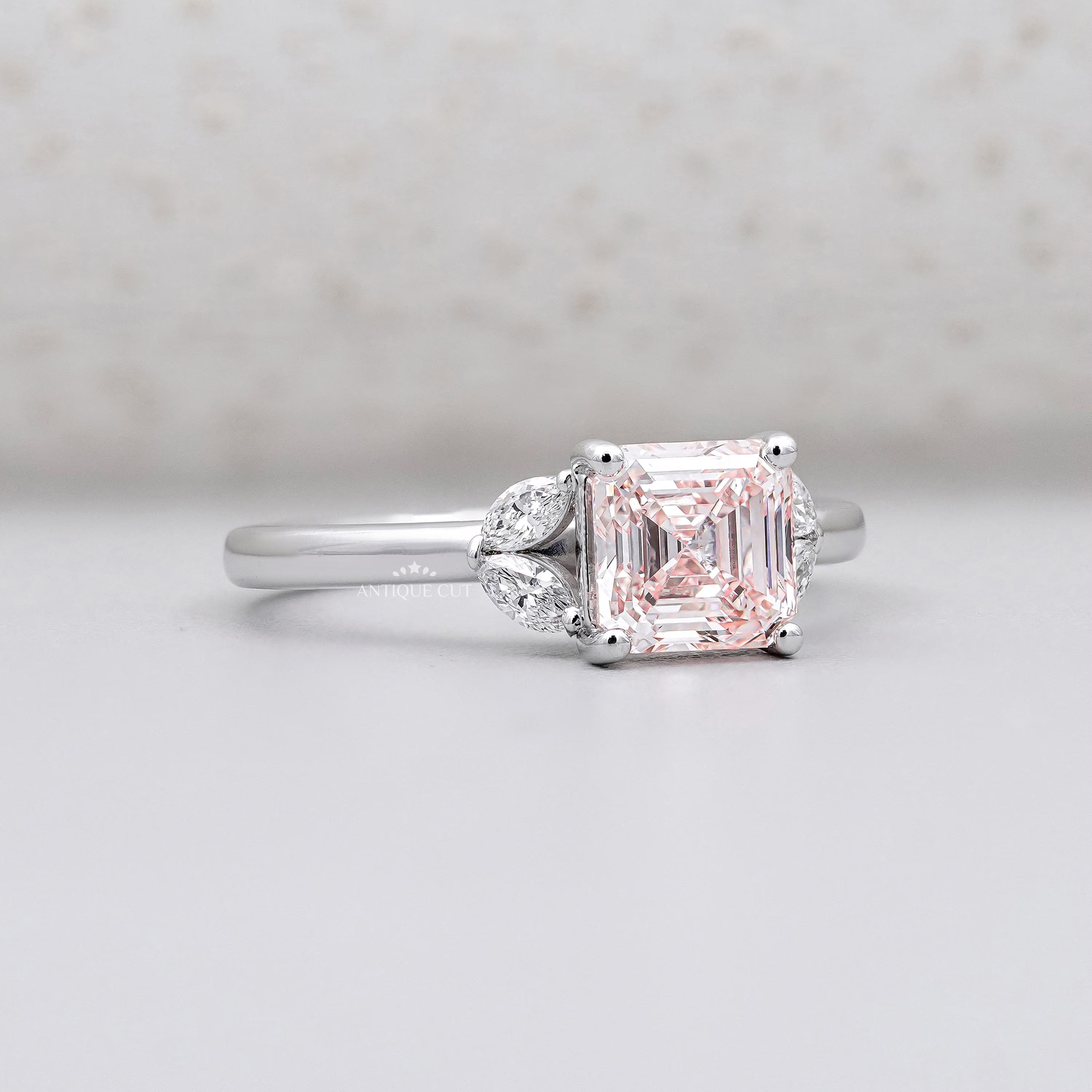 IGI certified blush pink Asscher engagement ring