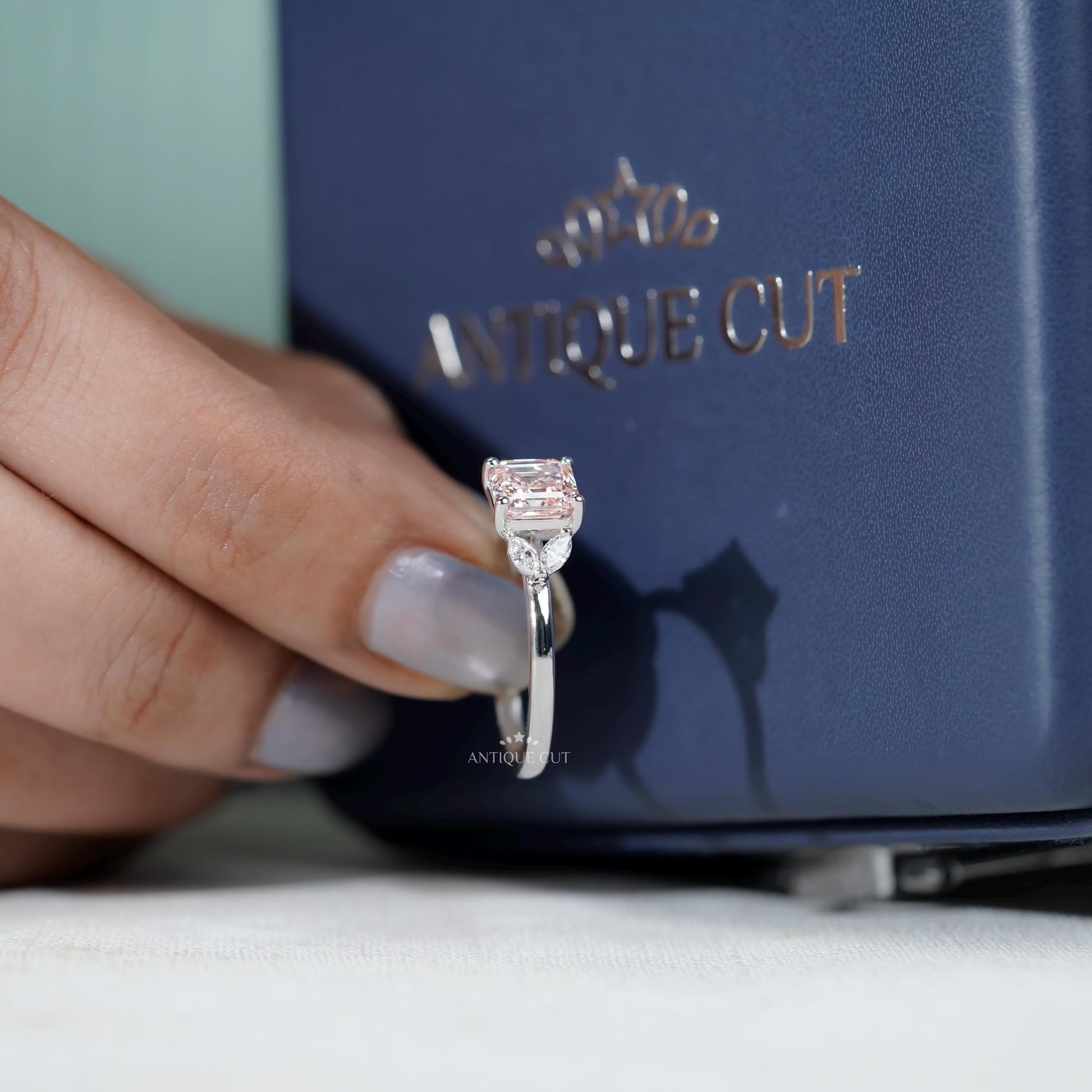 Timeless blush pink Asscher engagement ring