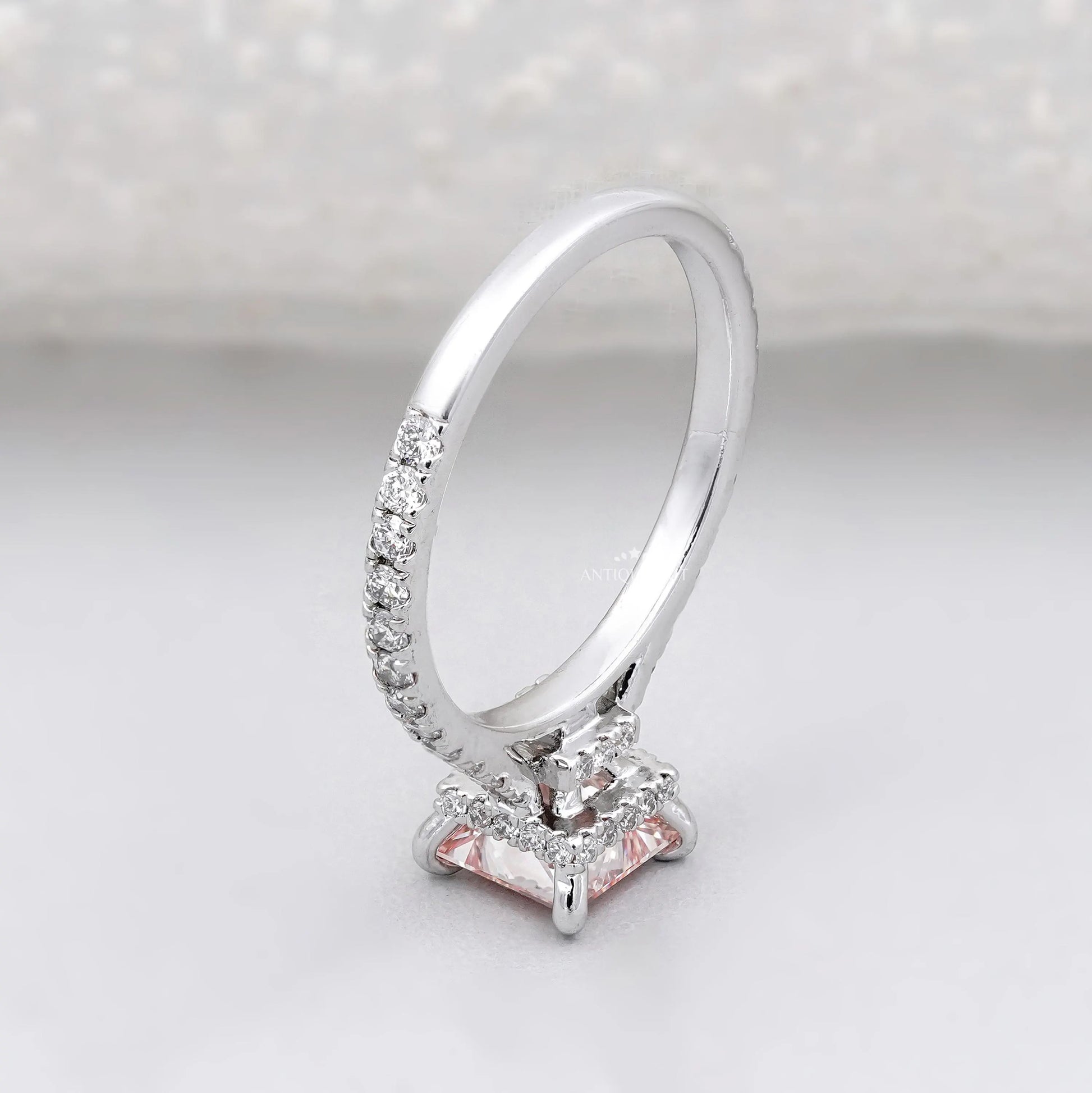 Antiquecut princess cut pink diamond engagement ring