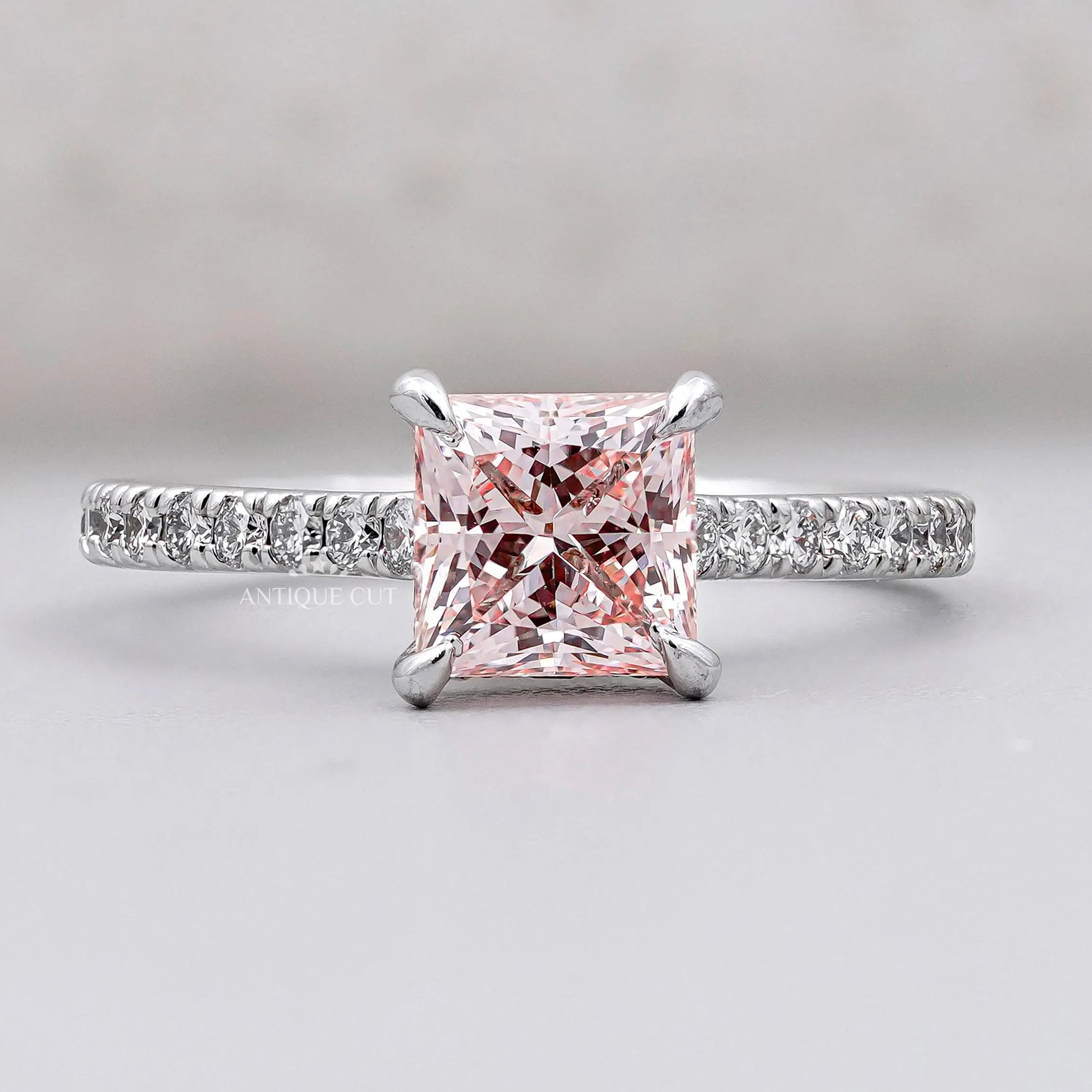 Princess cut pink diamond engagement ring in white gold