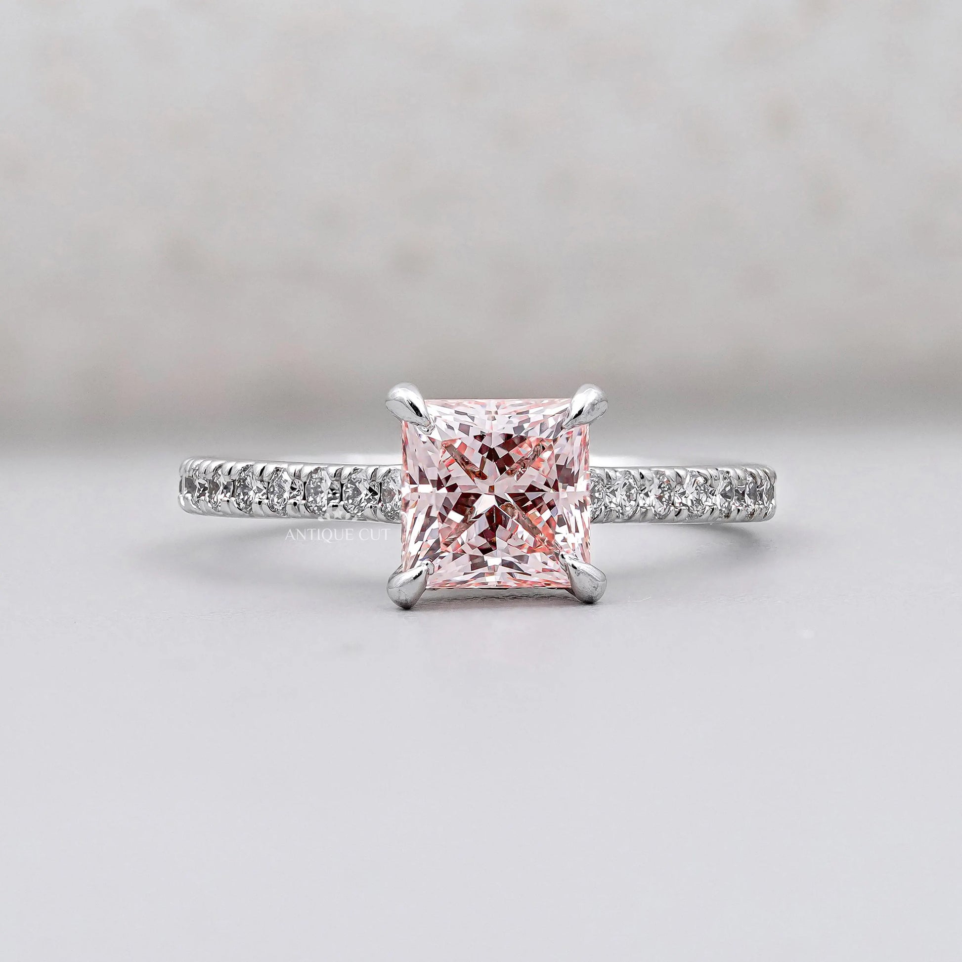 Princess cut pink diamond engagement ring in white gold
