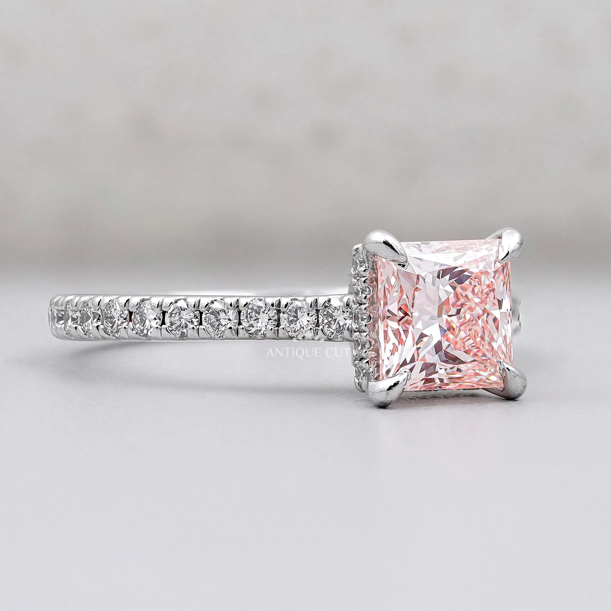 IGI certified princess cut pink diamond ring