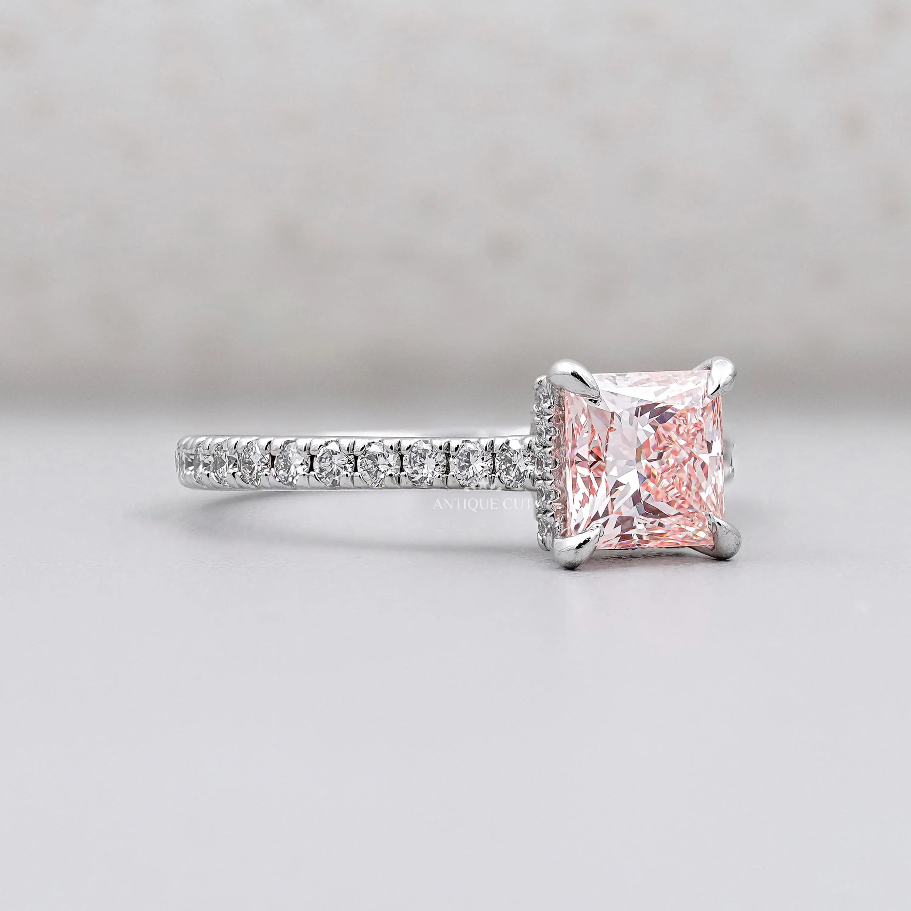 IGI certified princess cut pink diamond ring